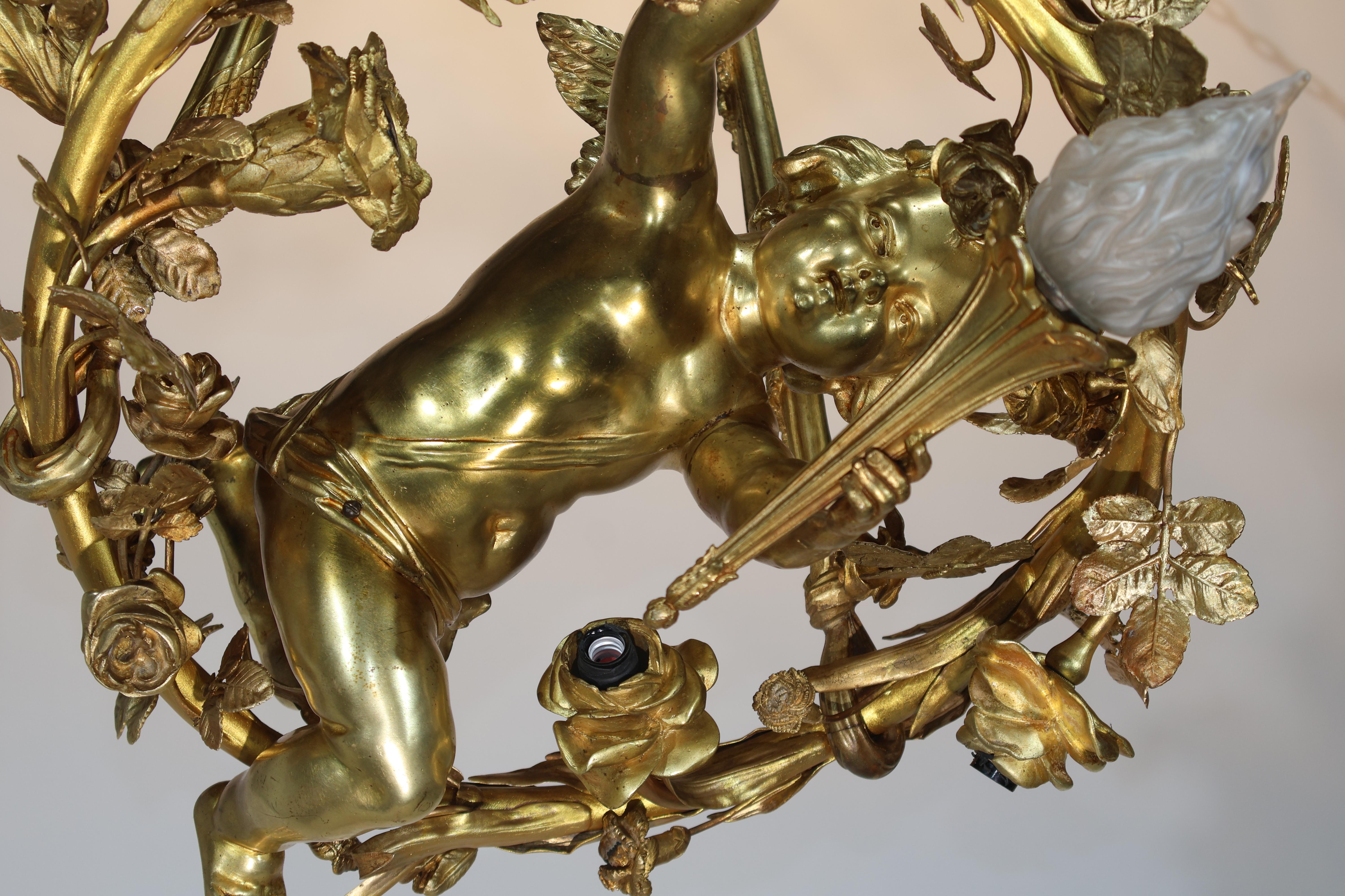 Araña Querubín Bronce Dorado en venta 9