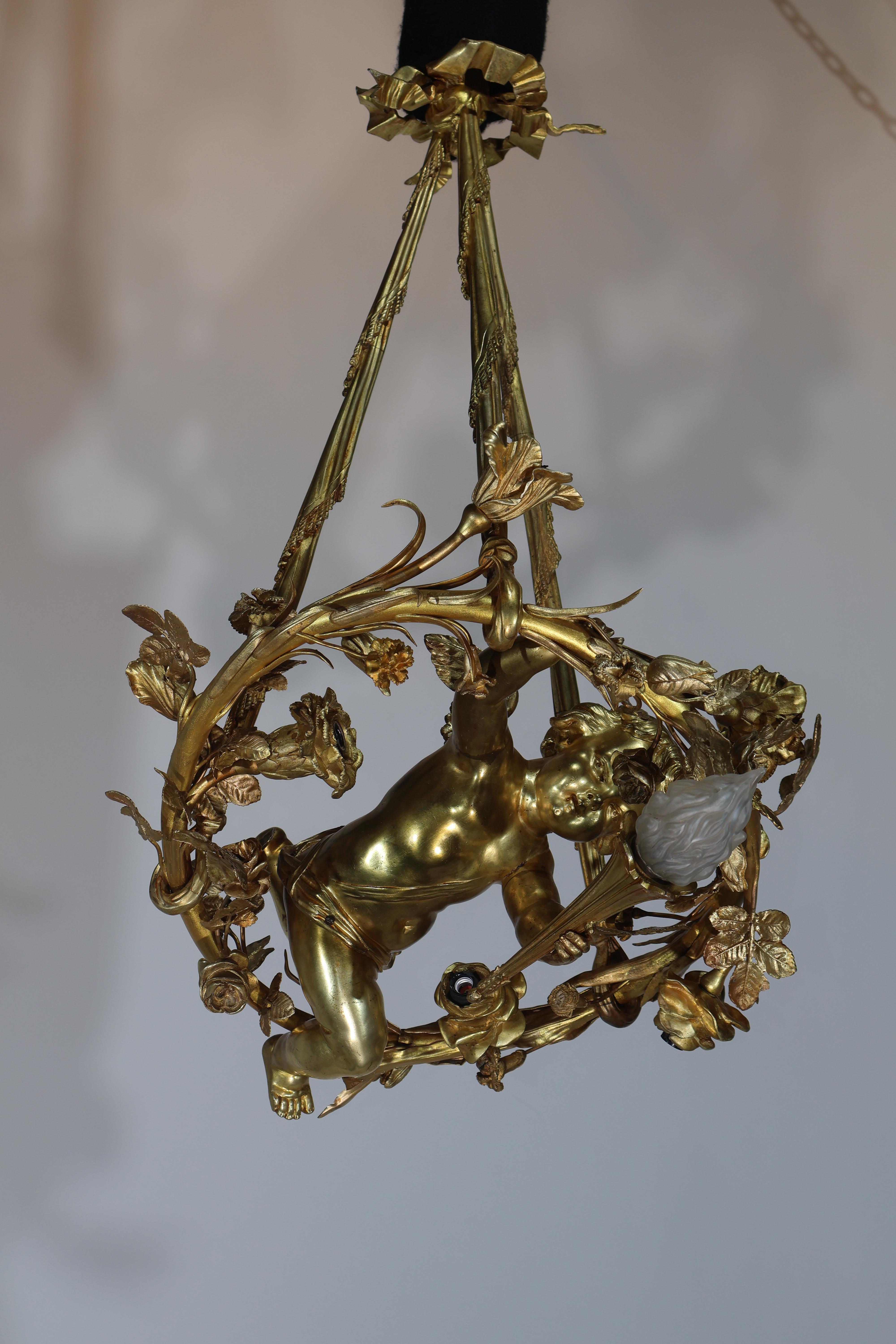 Araña Querubín Bronce Dorado en venta 11
