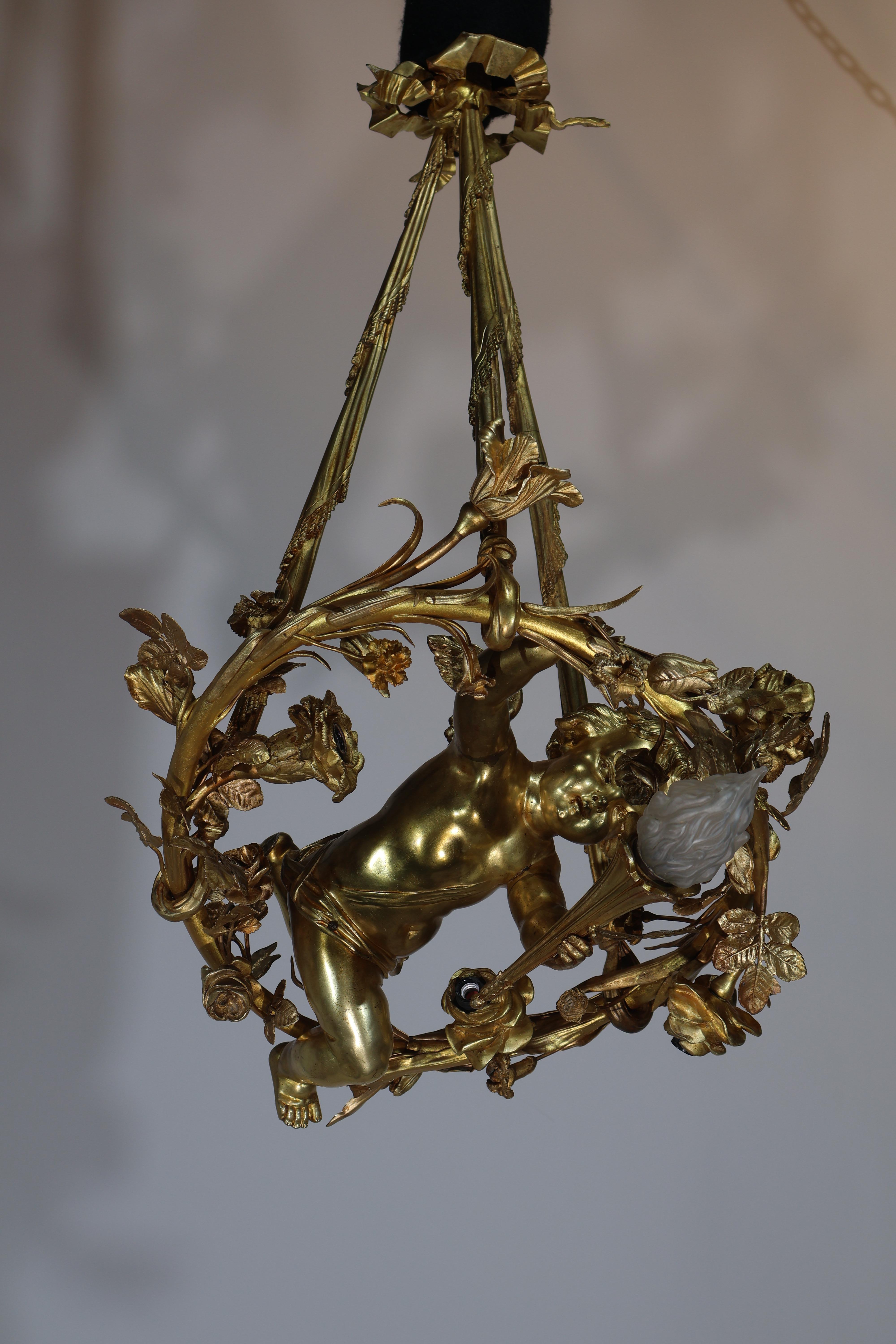 Araña Querubín Bronce Dorado en venta 12