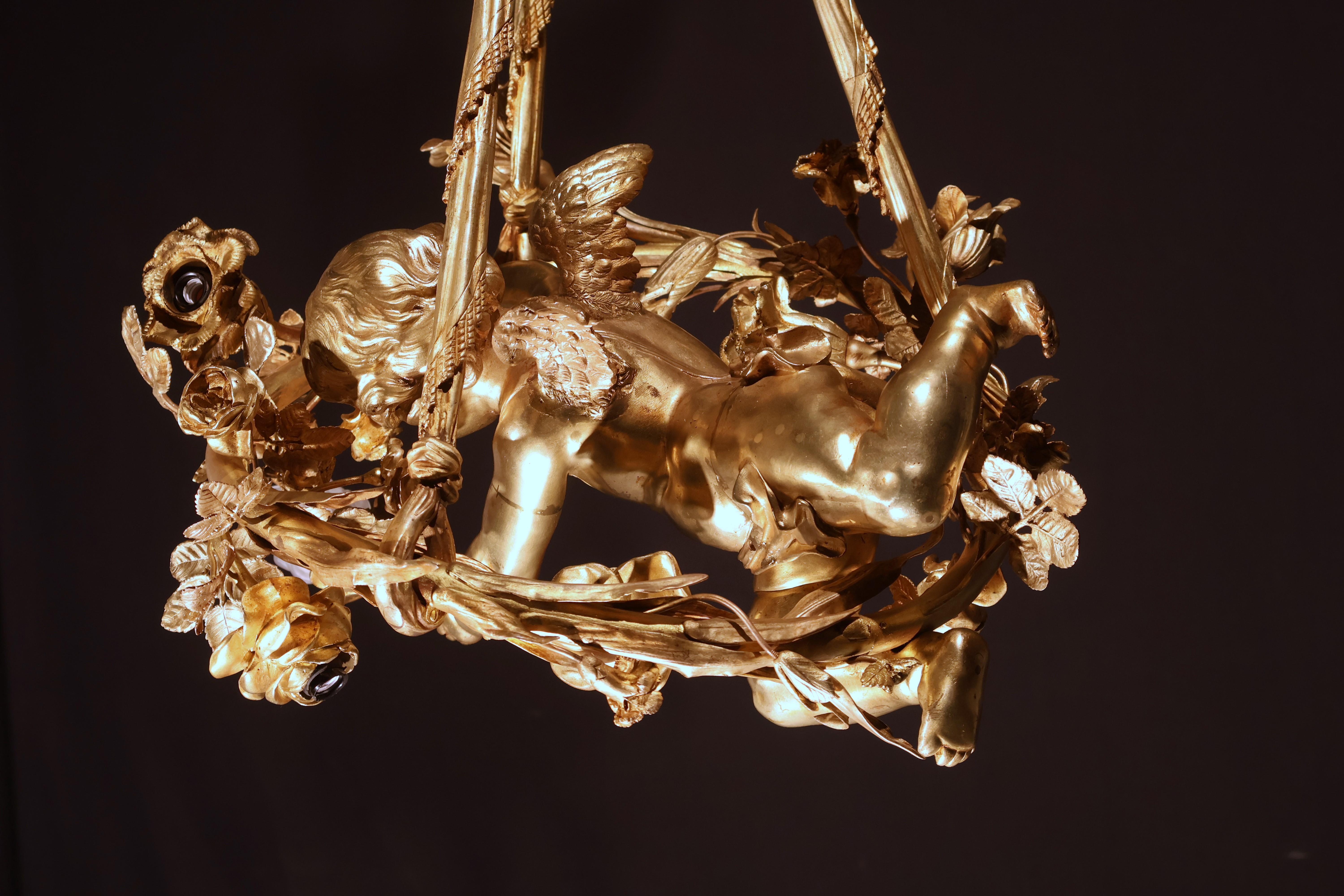 Araña Querubín Bronce Dorado Luis XVI en venta