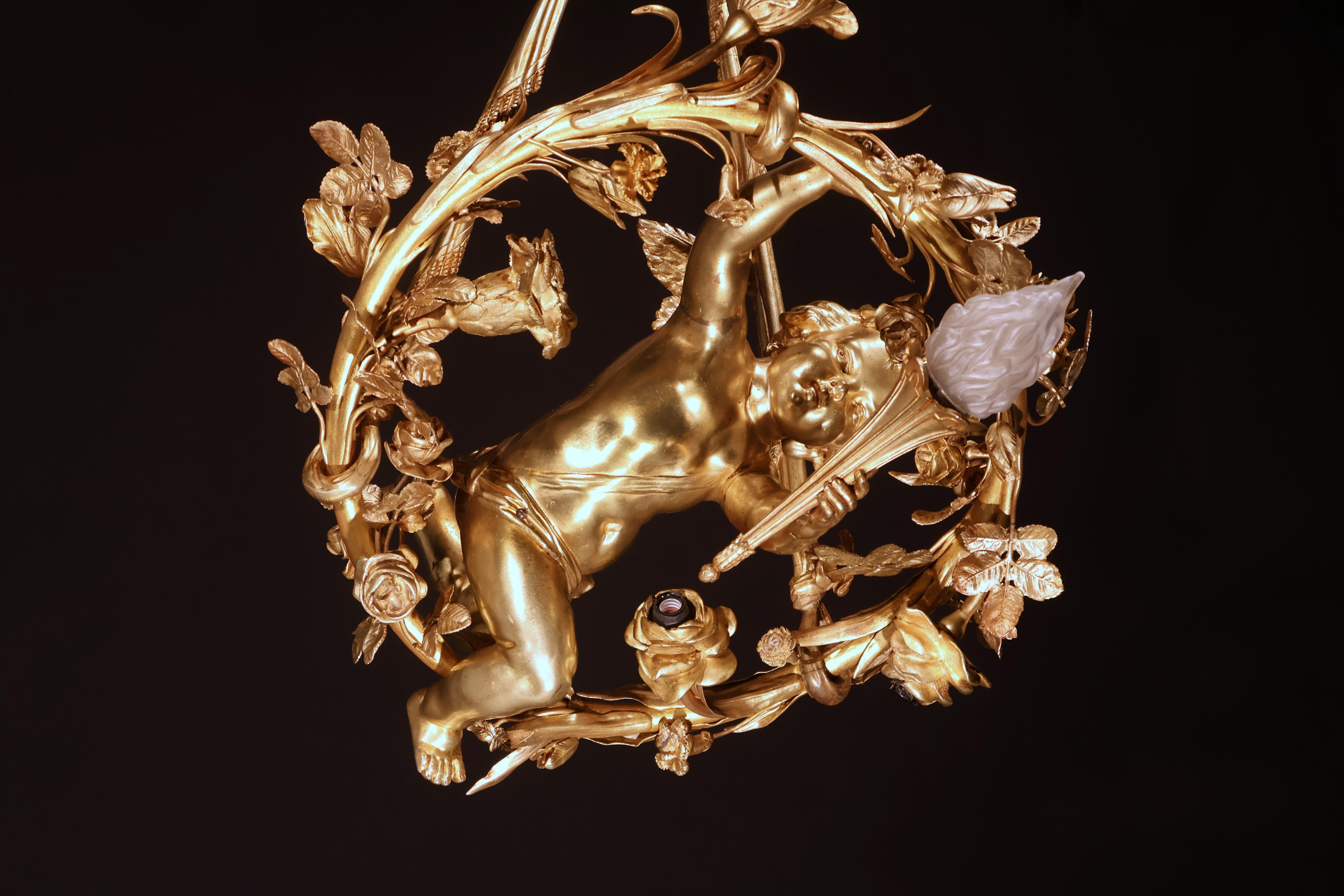 Araña Querubín Bronce Dorado Francés en venta