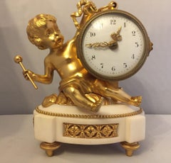 French Gilt Bronze Cherub Mantle Clock 19th Century