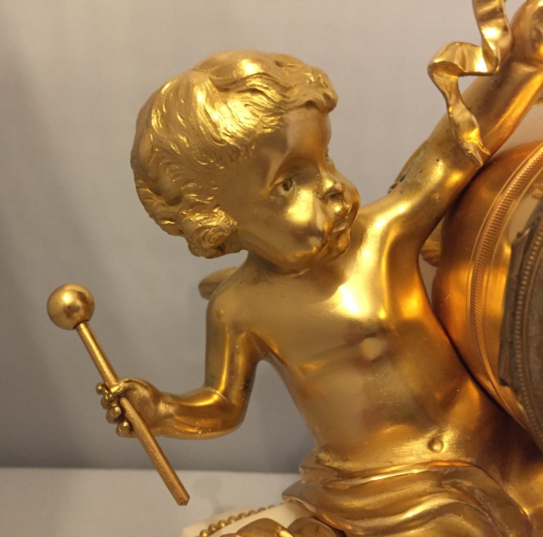 Louis XVI French Gilt Bronze Cherub Mantle Clock 19th Century For Sale