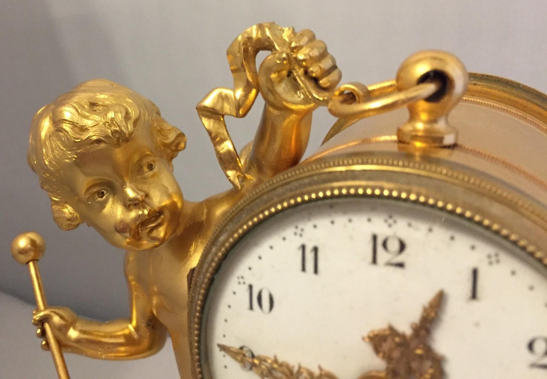 French Gilt Bronze Cherub Mantle Clock 19th Century In Good Condition For Sale In Staffordshire, GB