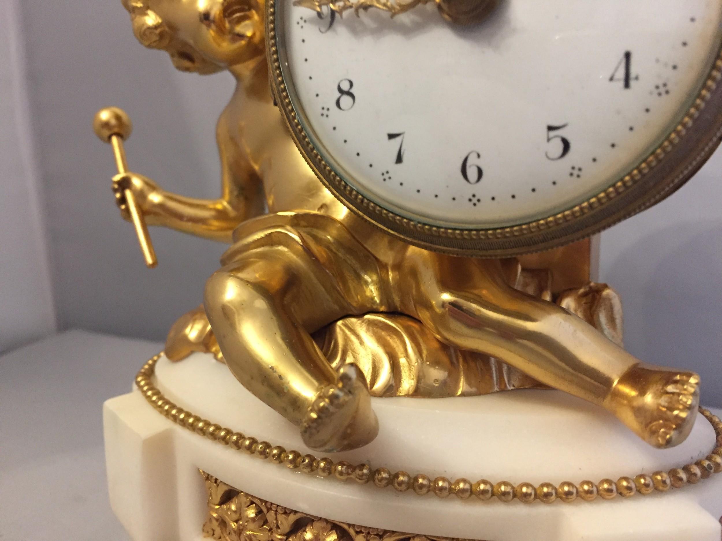 French Gilt Bronze Cherub Mantle Clock 19th Century For Sale 2