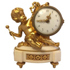 French Gilt Bronze Cherub Mantle Clock 19th Century
