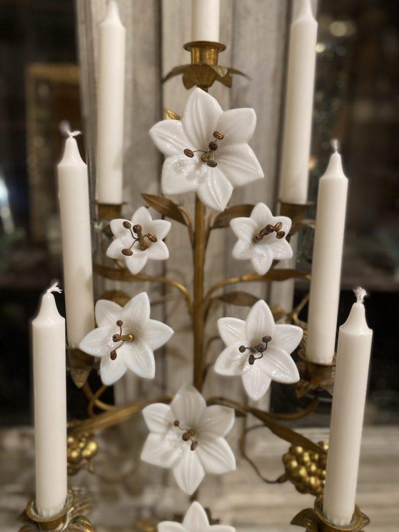 Gilt Bronze Church Candelabra, Opaque Flowers, Brass Ornamentation In Good Condition In Copenhagen K, DK