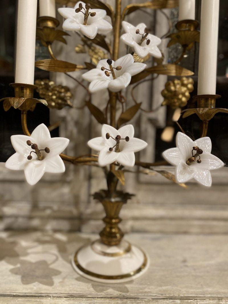 Gilt Bronze Church Candelabra, Opaque Flowers, Brass Ornamentation In Good Condition In Copenhagen K, DK