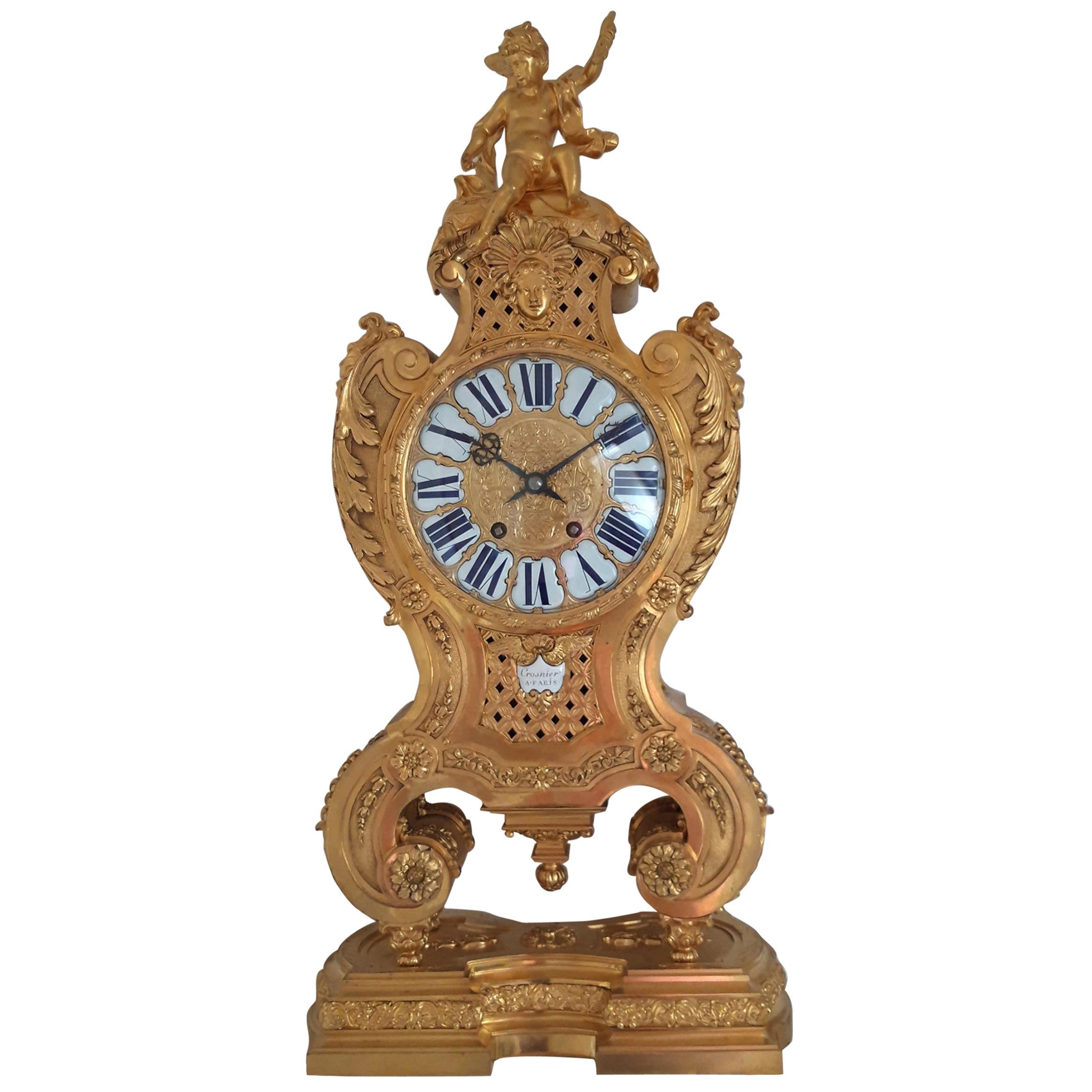 Gilt Bronze Clock by Crosnier À Paris For Sale