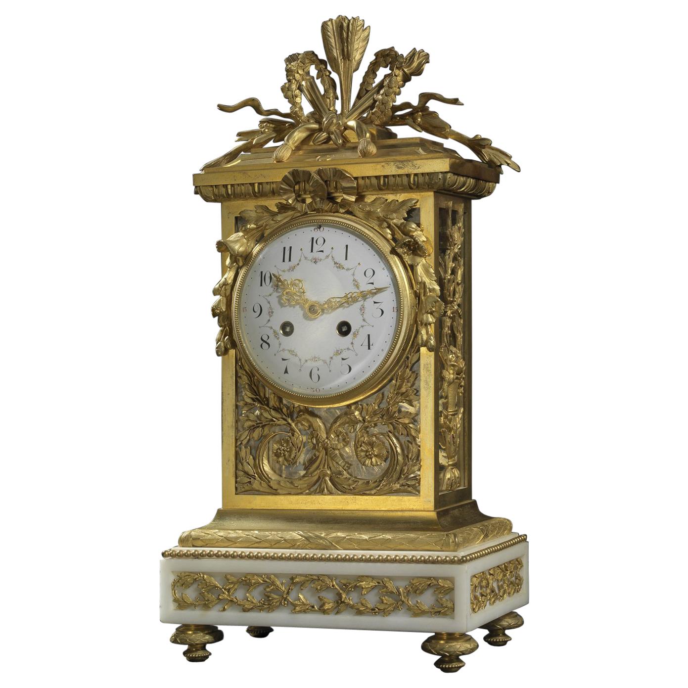 Gilt Bronze Clock with a White Marble Base by François Linke, circa 1890