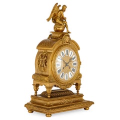 Gilt-Bronze Clock with Enamel Numerals Attributed to Henri Picard