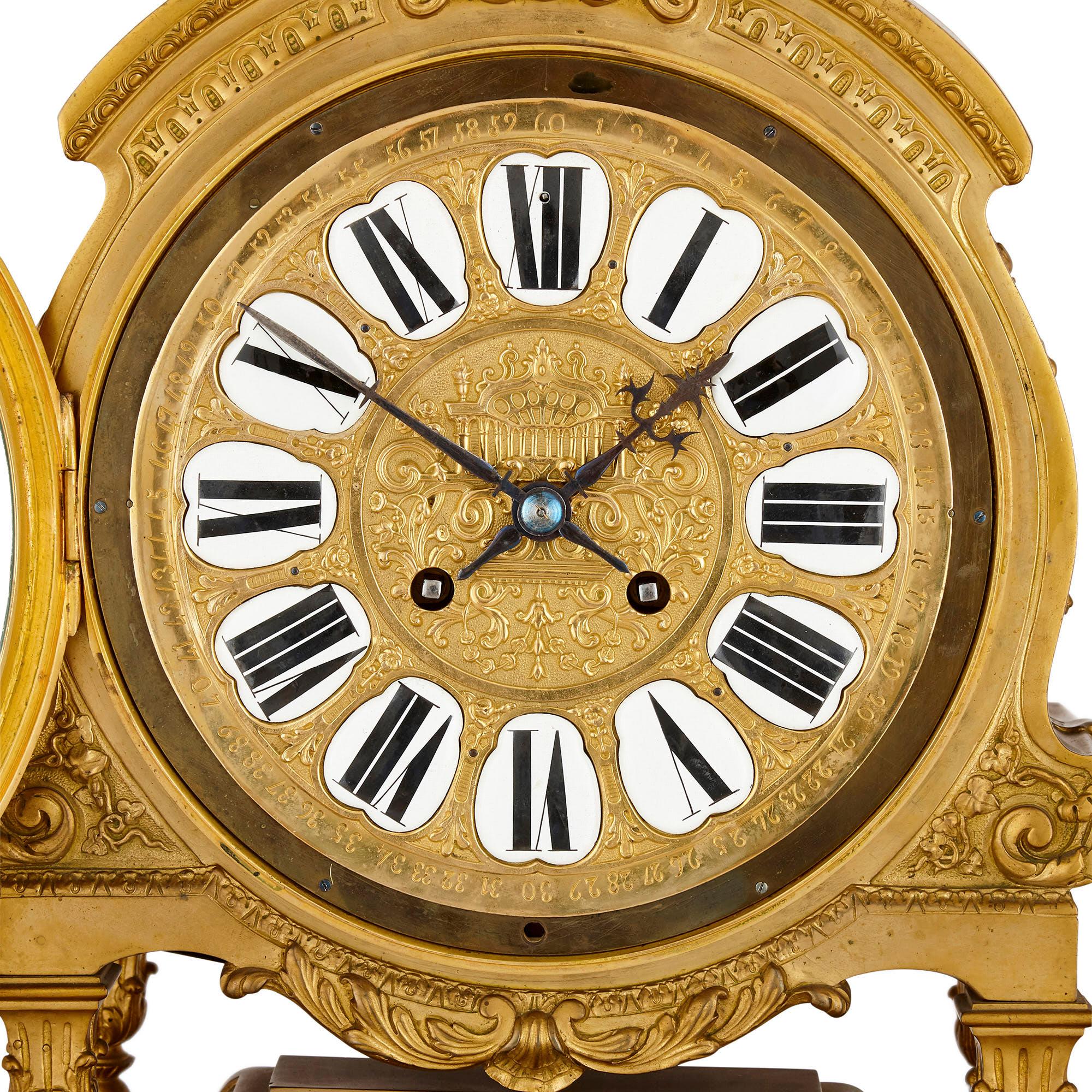 Napoleon III Gilt-Bronze Clock with Enamel Numerals Attributed to Henri Picard For Sale
