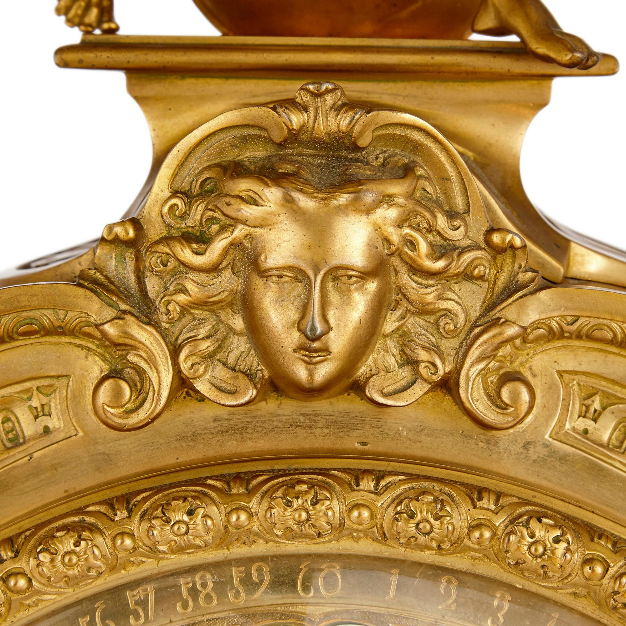 Français Horloge en bronze doré avec chiffres en émail attribuée à Henri Picard en vente