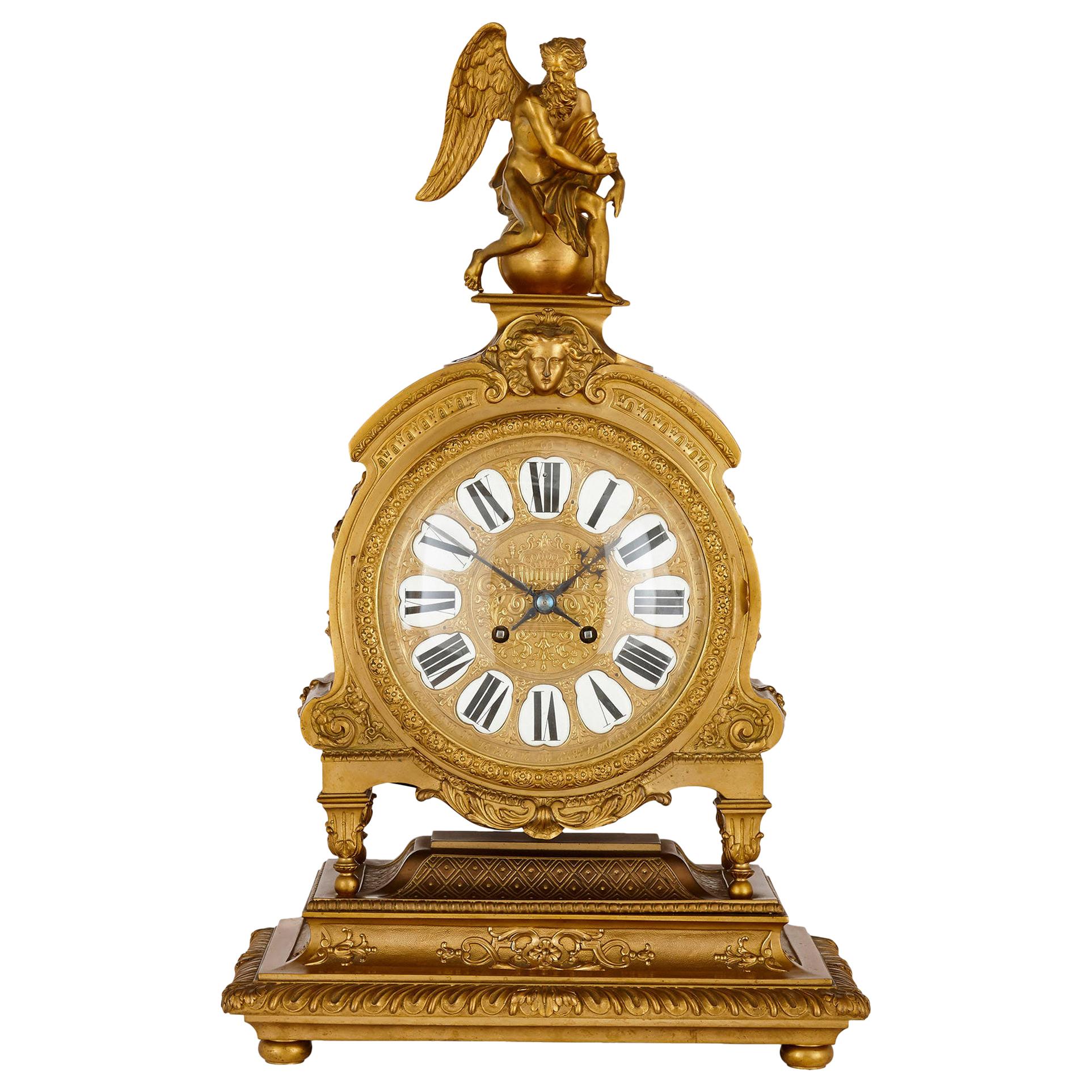 Gilt-Bronze Clock with Enamel Numerals Attributed to Henri Picard For Sale