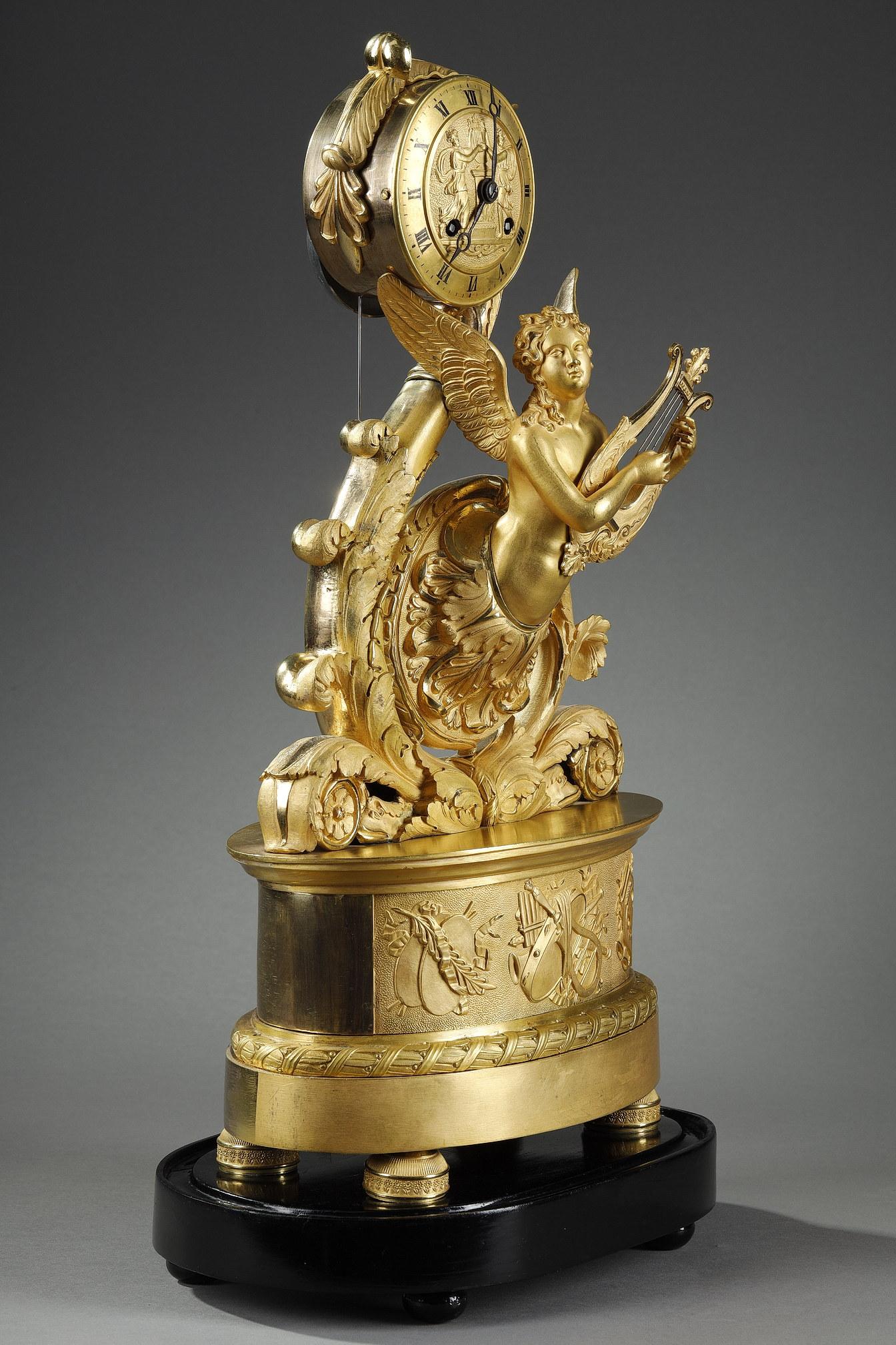 Gilt Bronze Clock with Winged Genie, Charles X Period For Sale 5