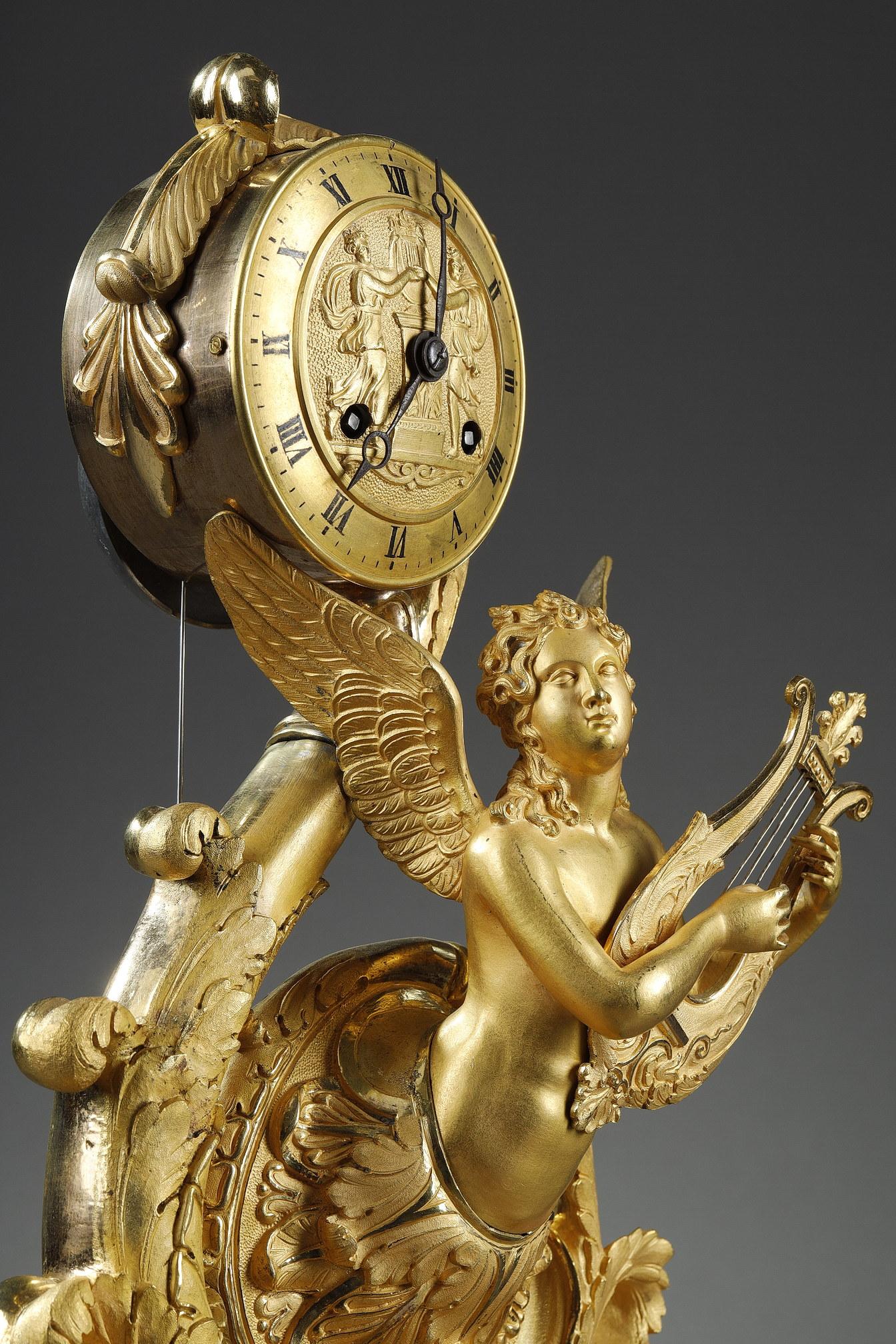 Gilt Bronze Clock with Winged Genie, Charles X Period For Sale 7