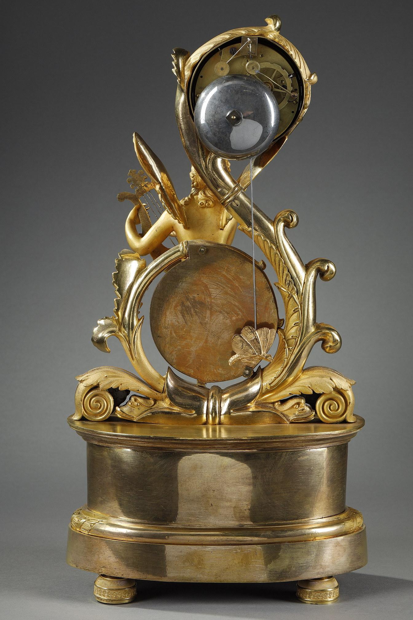 Gilt Bronze Clock with Winged Genie, Charles X Period For Sale 10