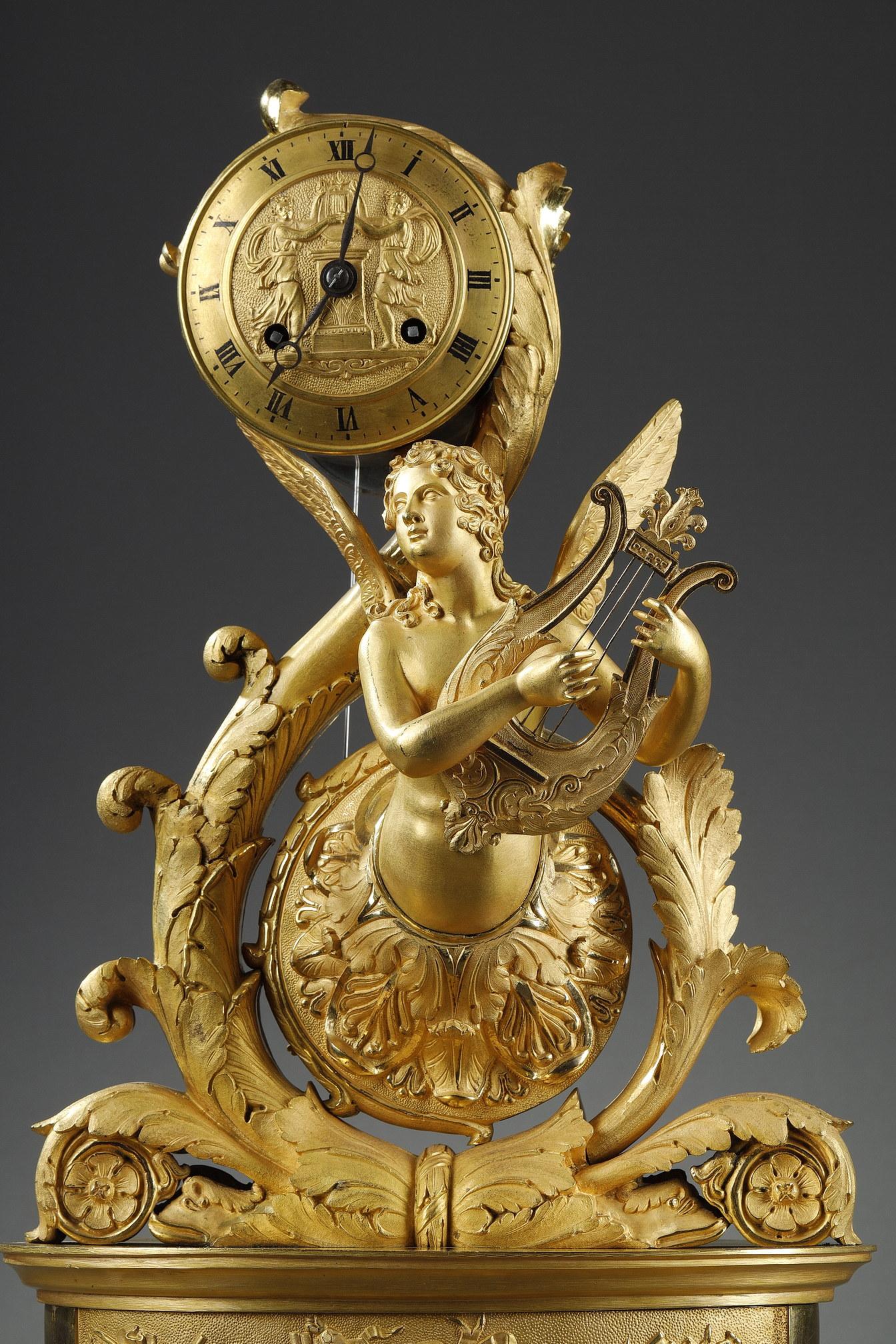 French Gilt Bronze Clock with Winged Genie, Charles X Period For Sale