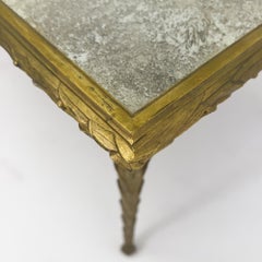Gilt Bronze Coffee Table Antiqued Mirrored Glass Top Manner of Maison Jansen