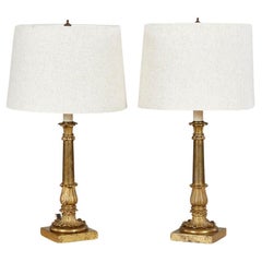 Gilt Bronze Column Table Lamps