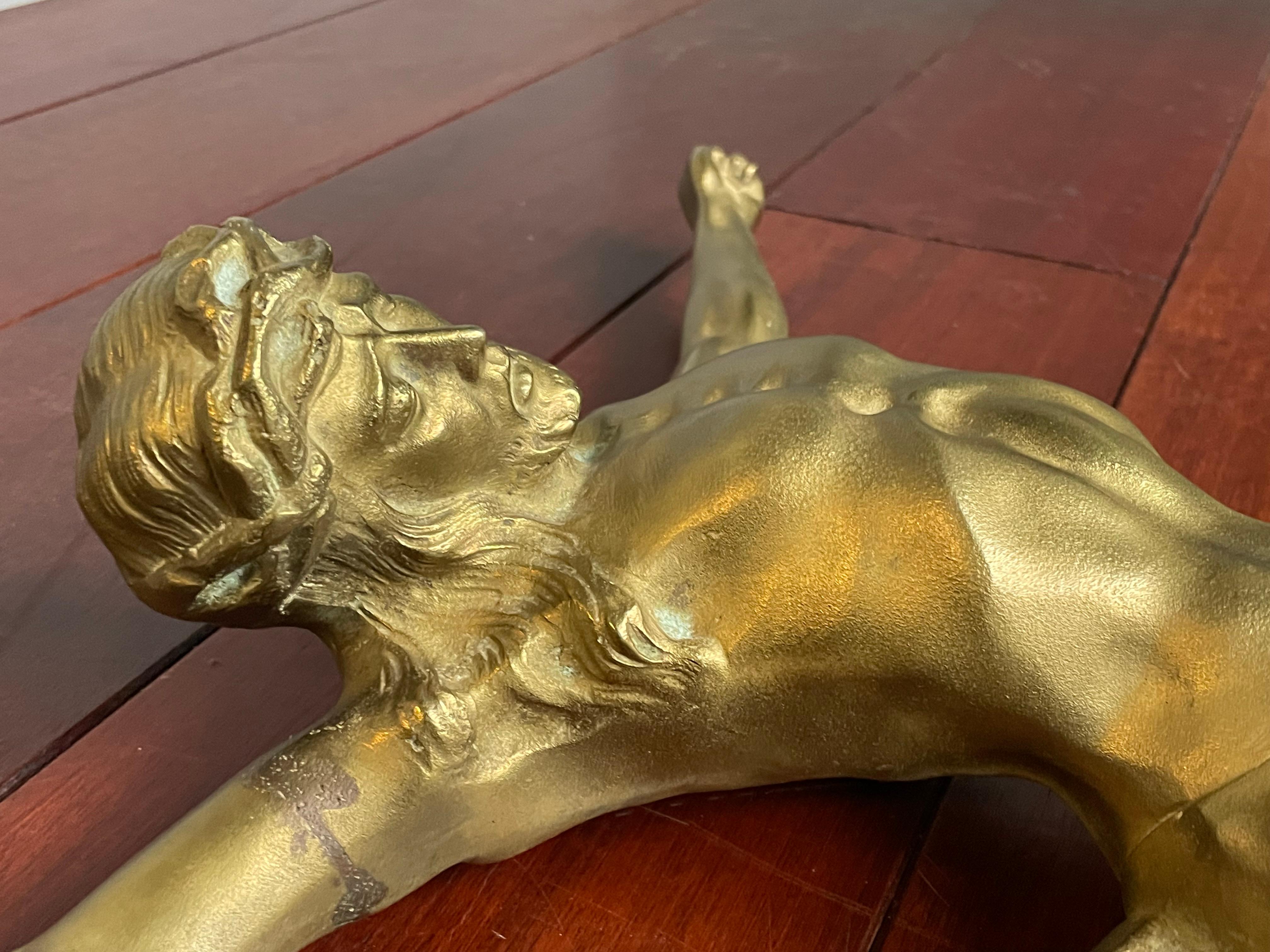 Gilt Bronze Corpus of Christ Wall Sculpture by Norga Art Deco Era, Rare & Large 9