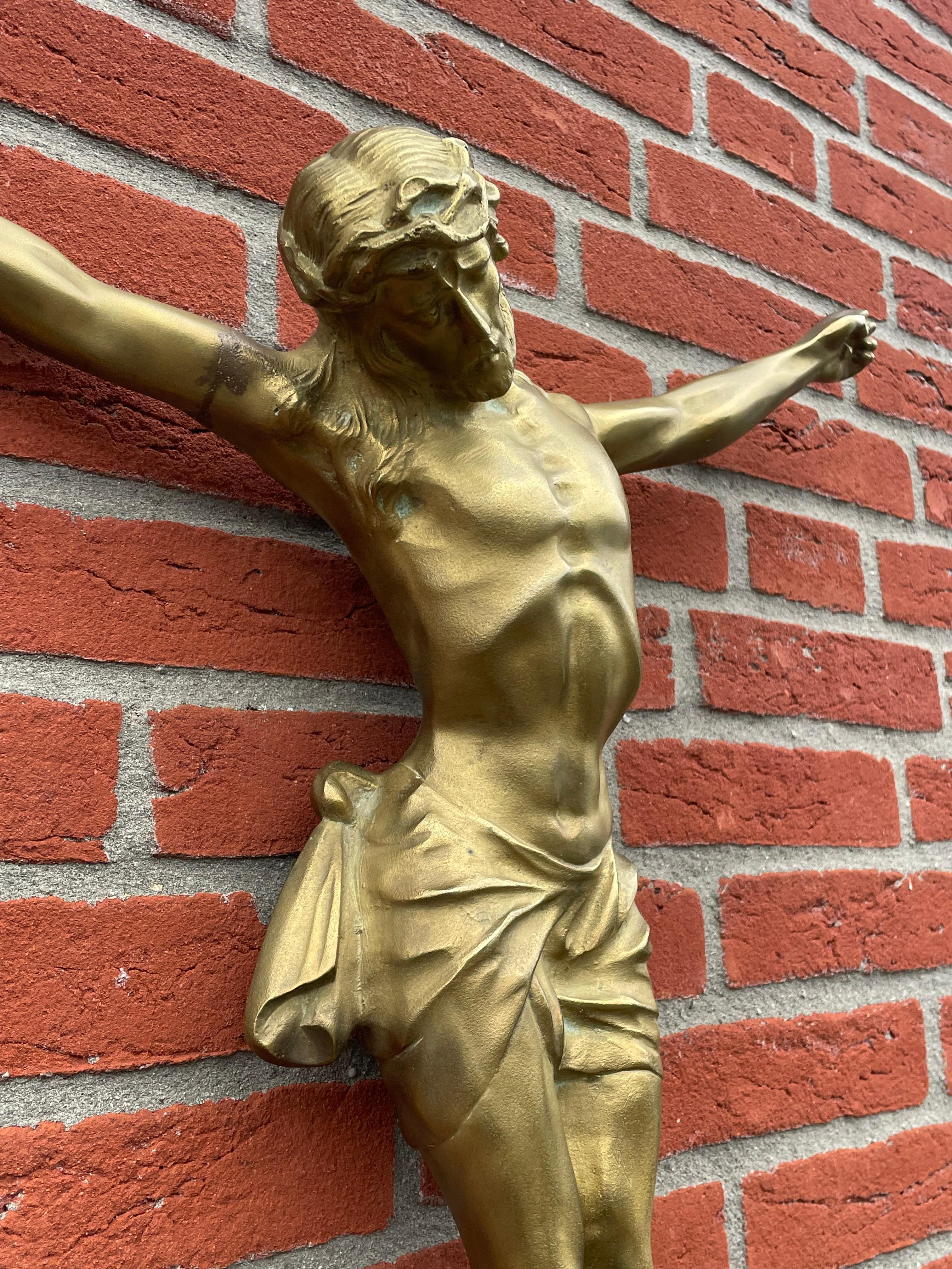 Gilt Bronze Corpus of Christ Wall Sculpture by Norga Art Deco Era, Rare & Large 10