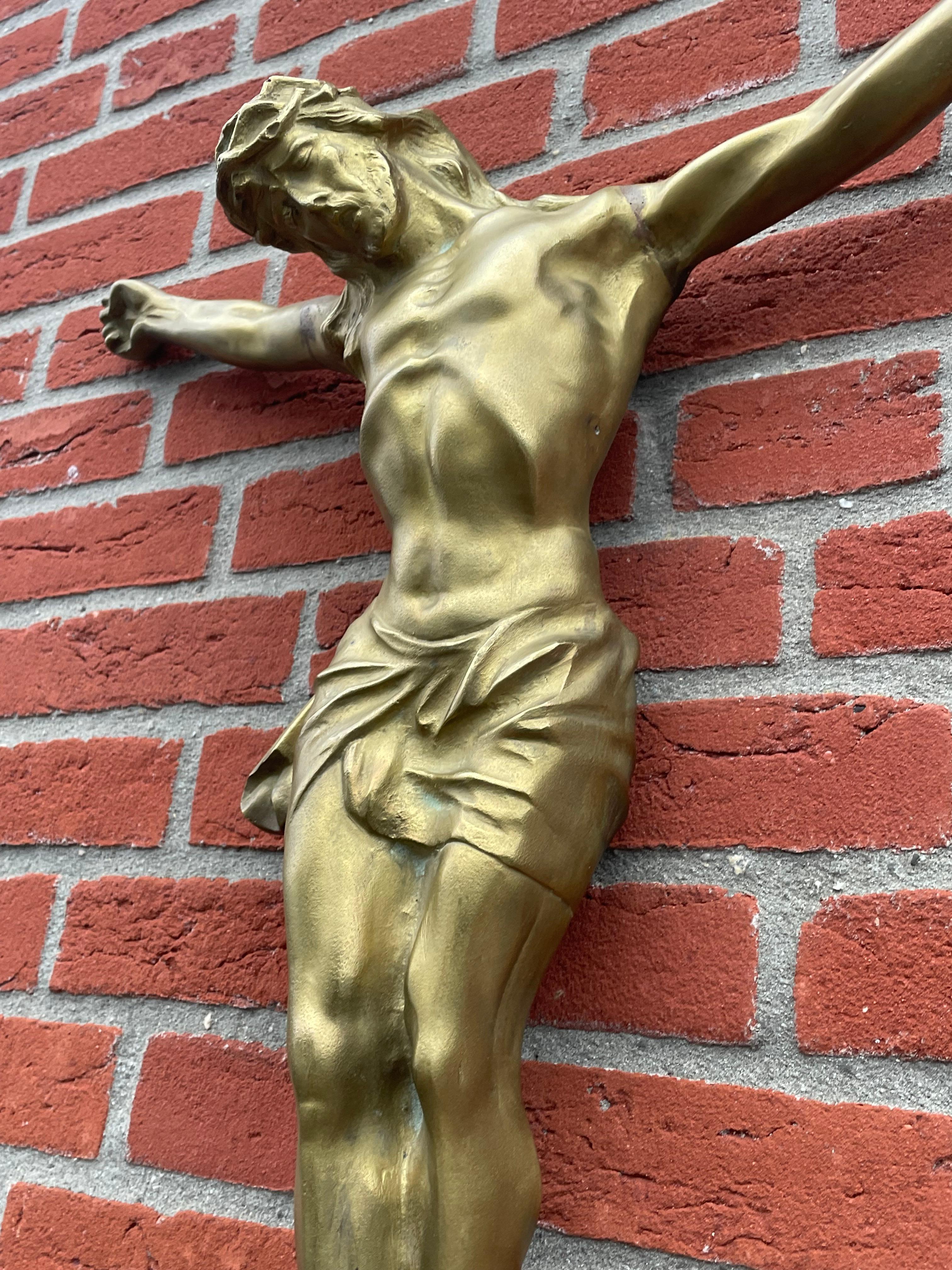 Gilt Bronze Corpus of Christ Wall Sculpture by Norga Art Deco Era, Rare & Large 11