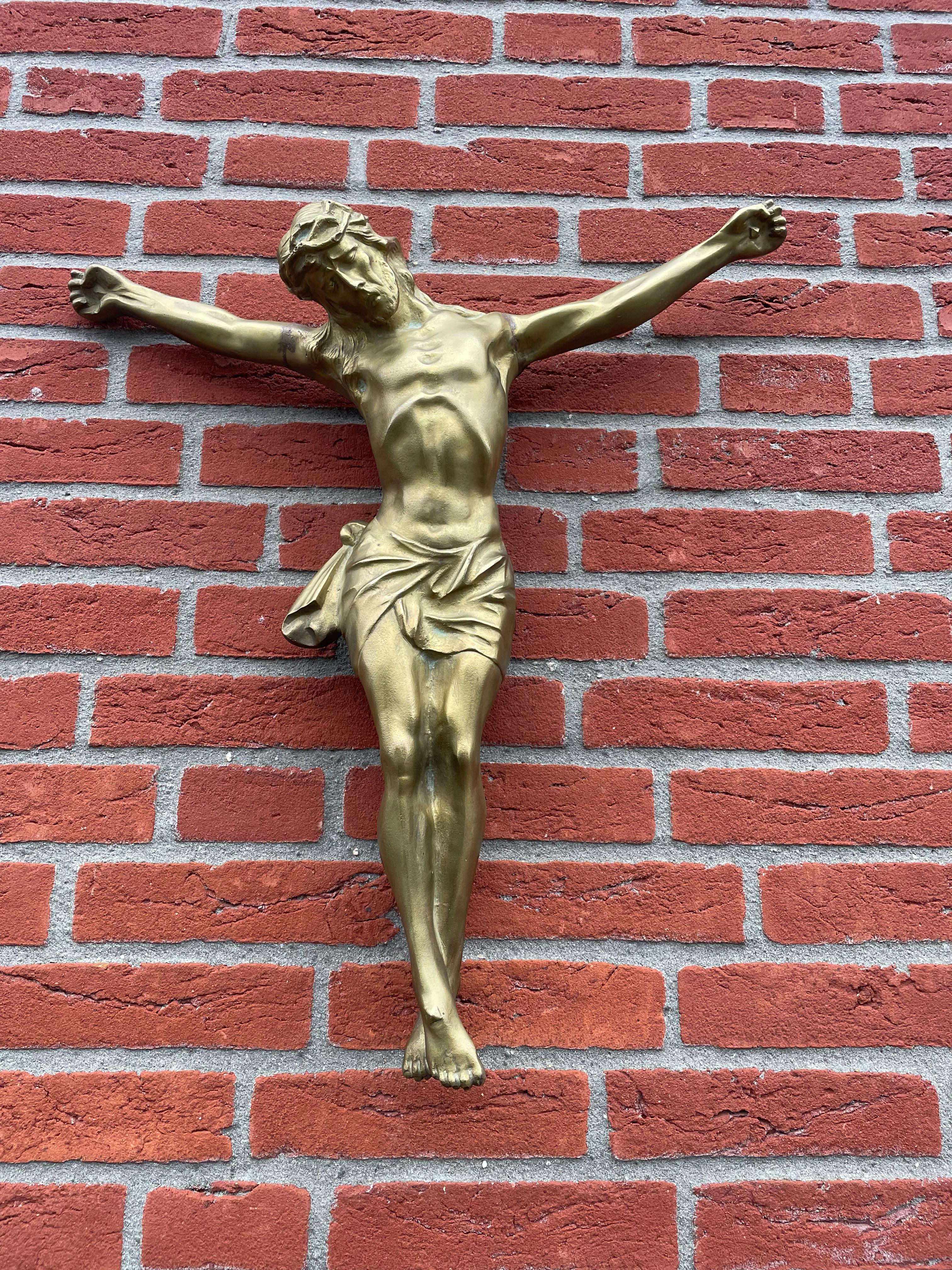 Gilt Bronze Corpus of Christ Wall Sculpture by Norga Art Deco Era, Rare & Large 12