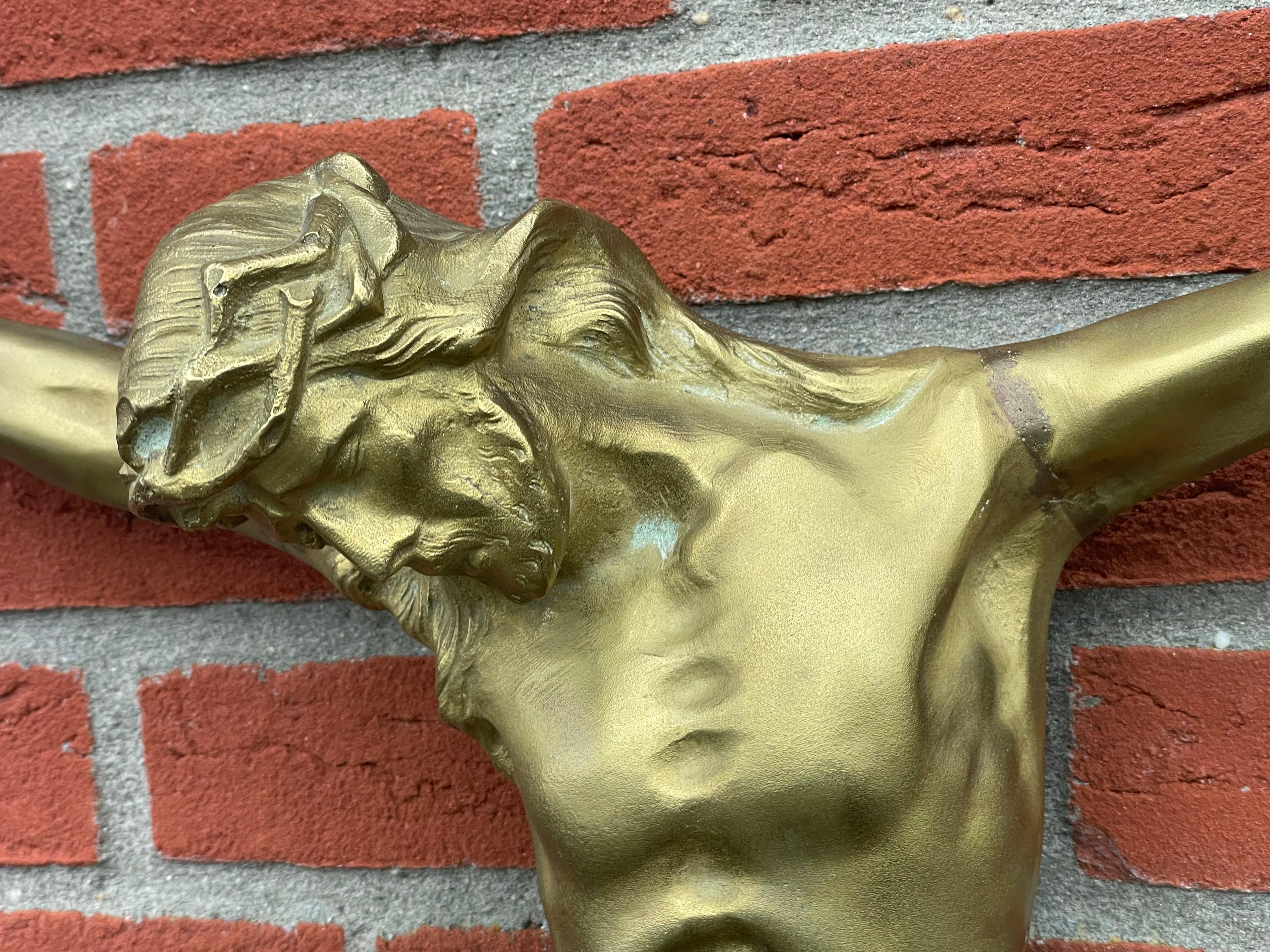 Belgian Gilt Bronze Corpus of Christ Wall Sculpture by Norga Art Deco Era, Rare & Large