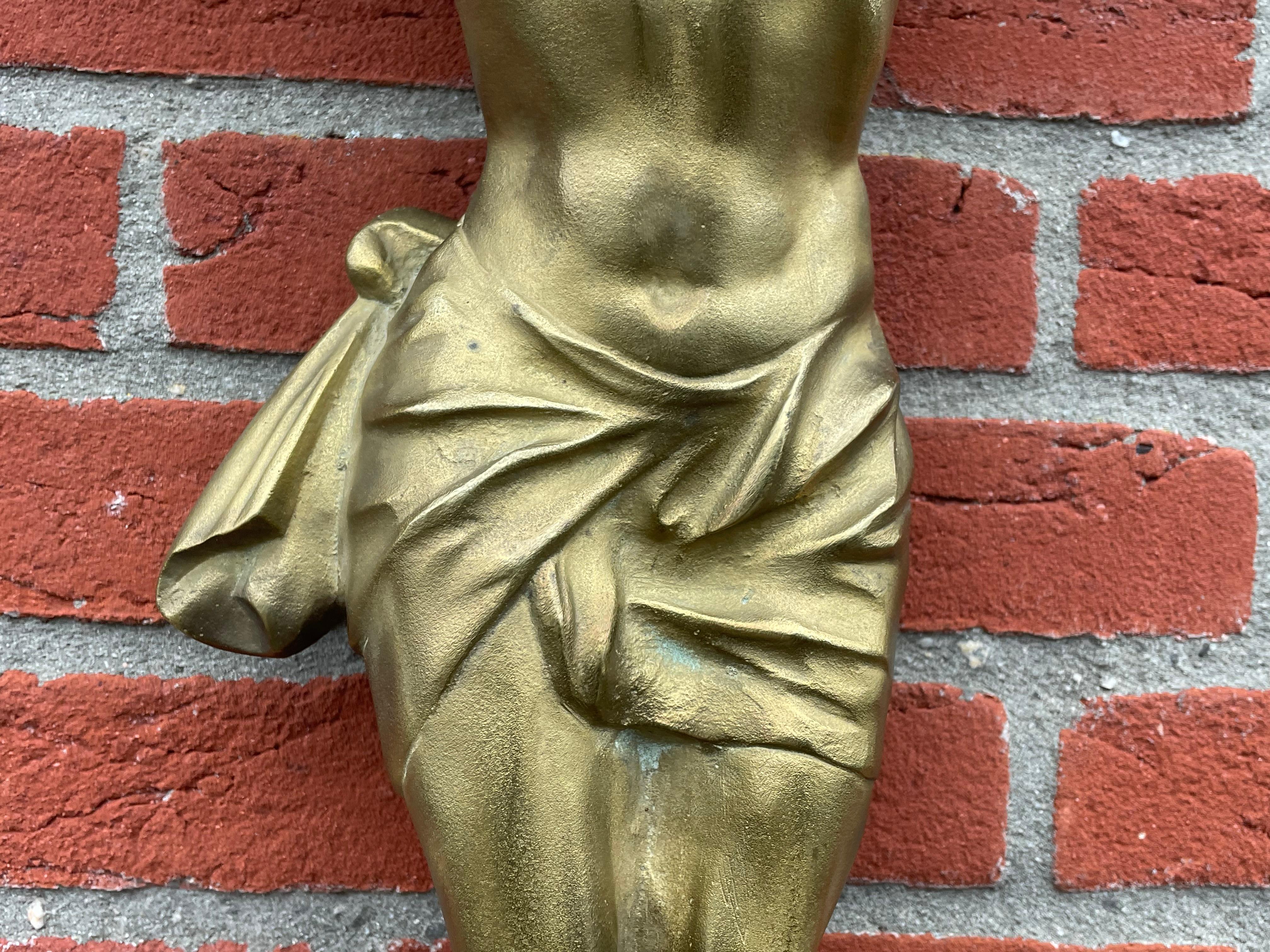 Cast Gilt Bronze Corpus of Christ Wall Sculpture by Norga Art Deco Era, Rare & Large