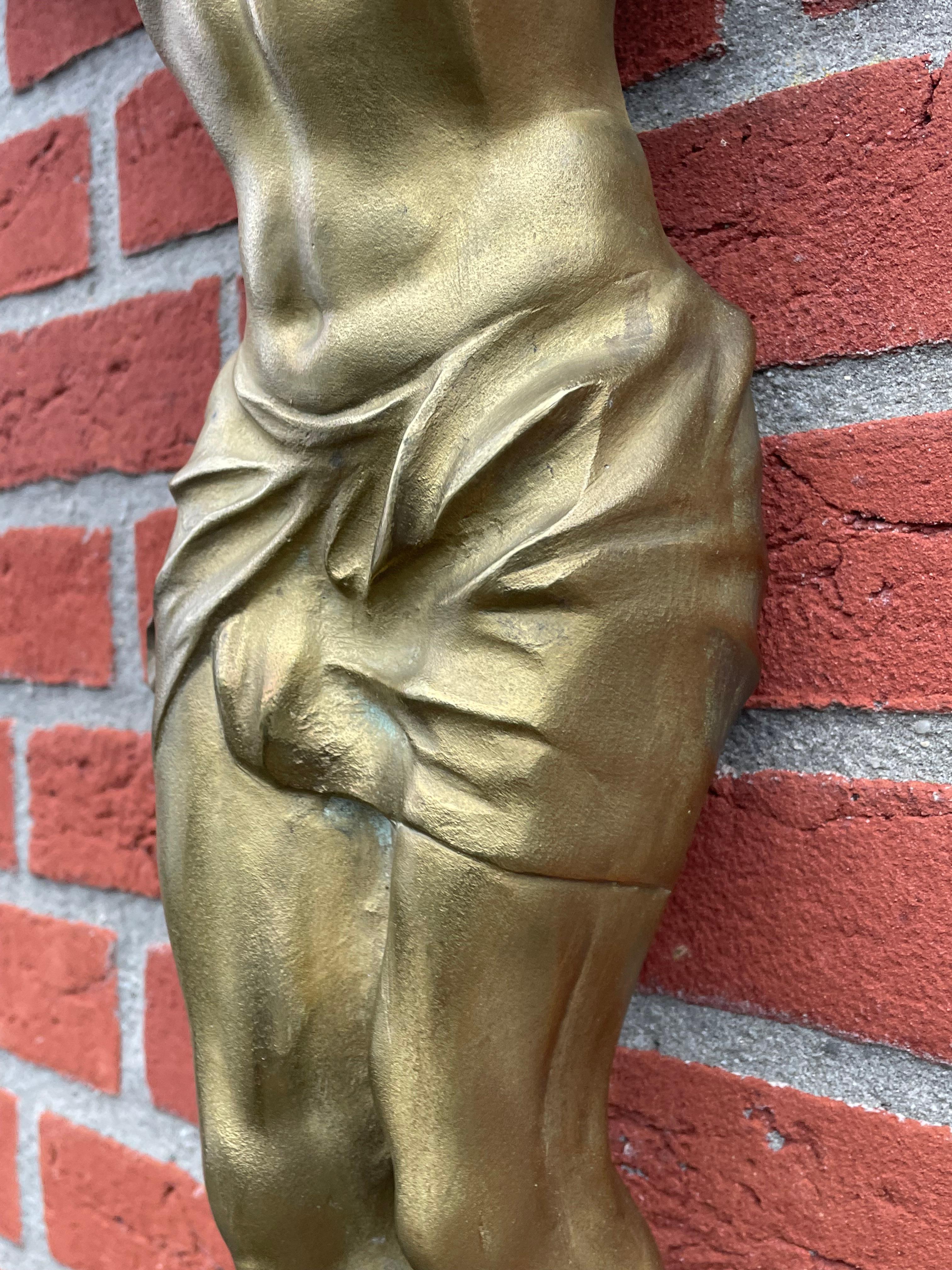 Gilt Bronze Corpus of Christ Wall Sculpture by Norga Art Deco Era, Rare & Large In Excellent Condition In Lisse, NL