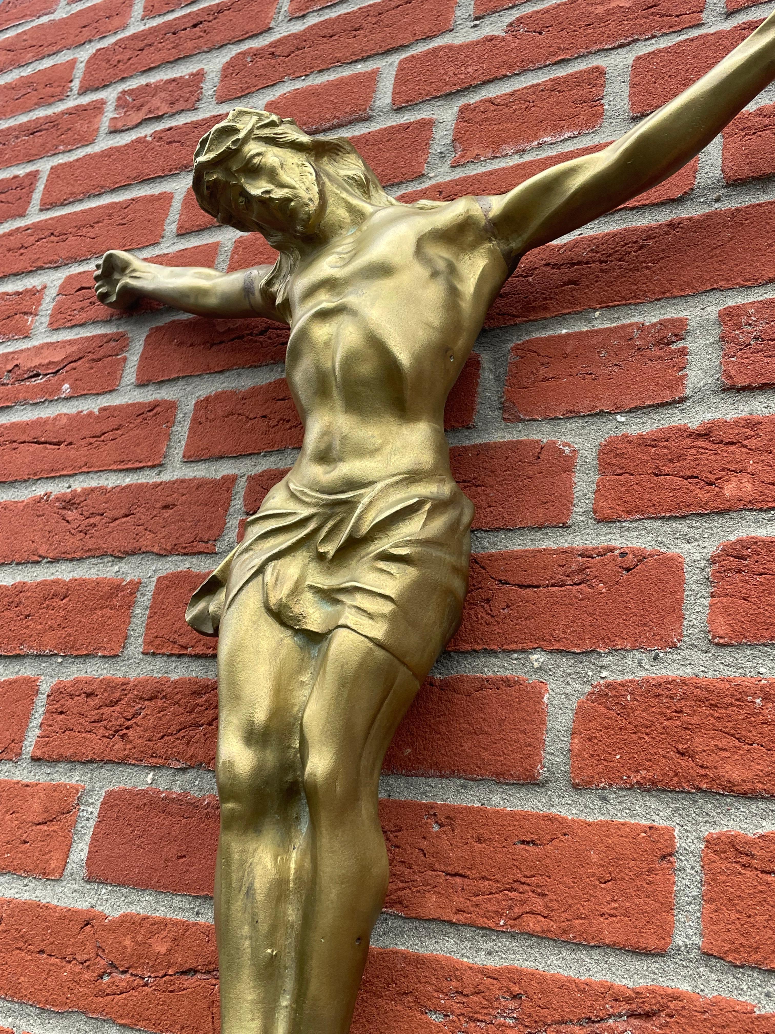 Gilt Bronze Corpus of Christ Wall Sculpture by Norga Art Deco Era, Rare & Large 1