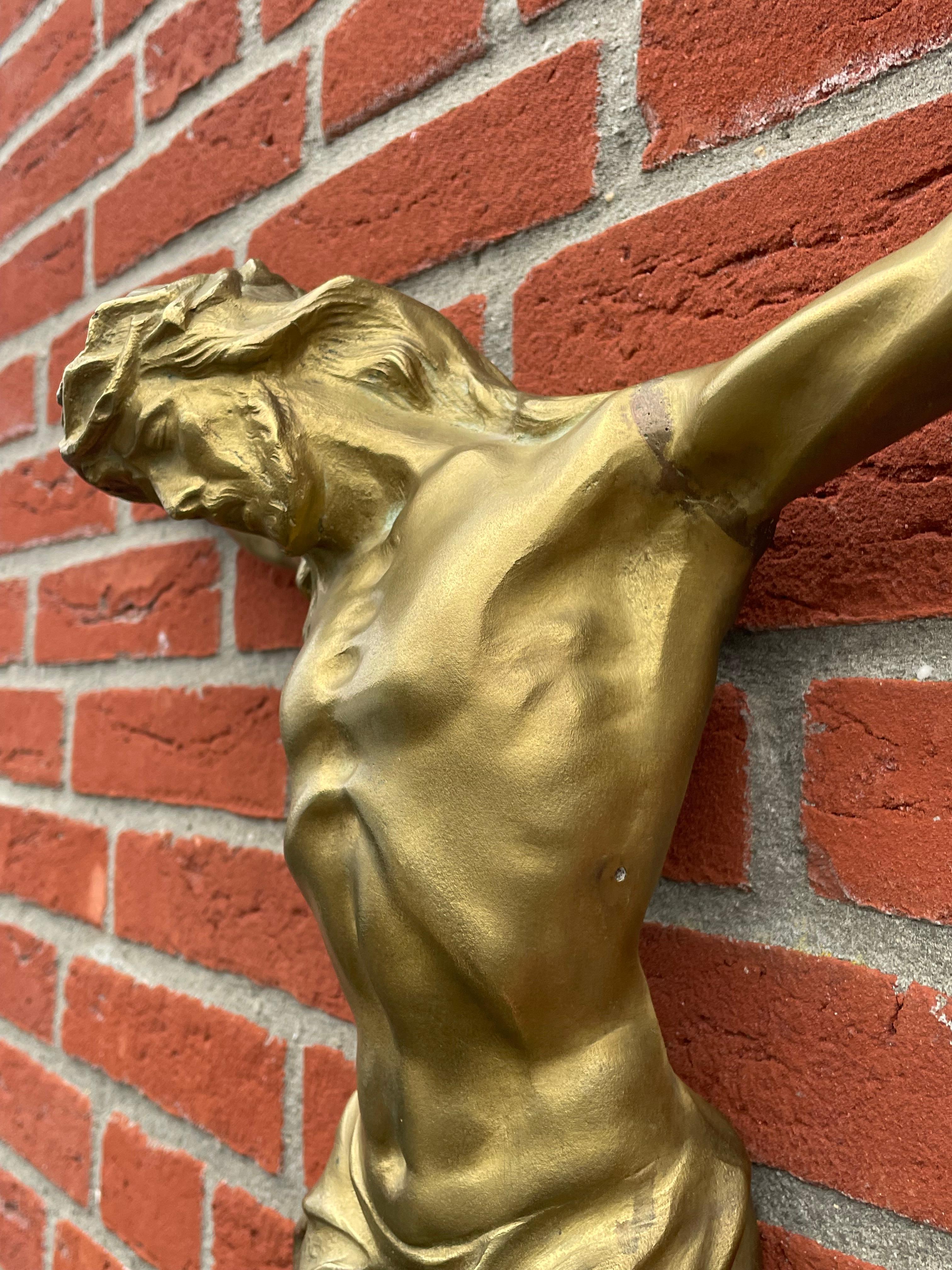 Gilt Bronze Corpus of Christ Wall Sculpture by Norga Art Deco Era, Rare & Large 2
