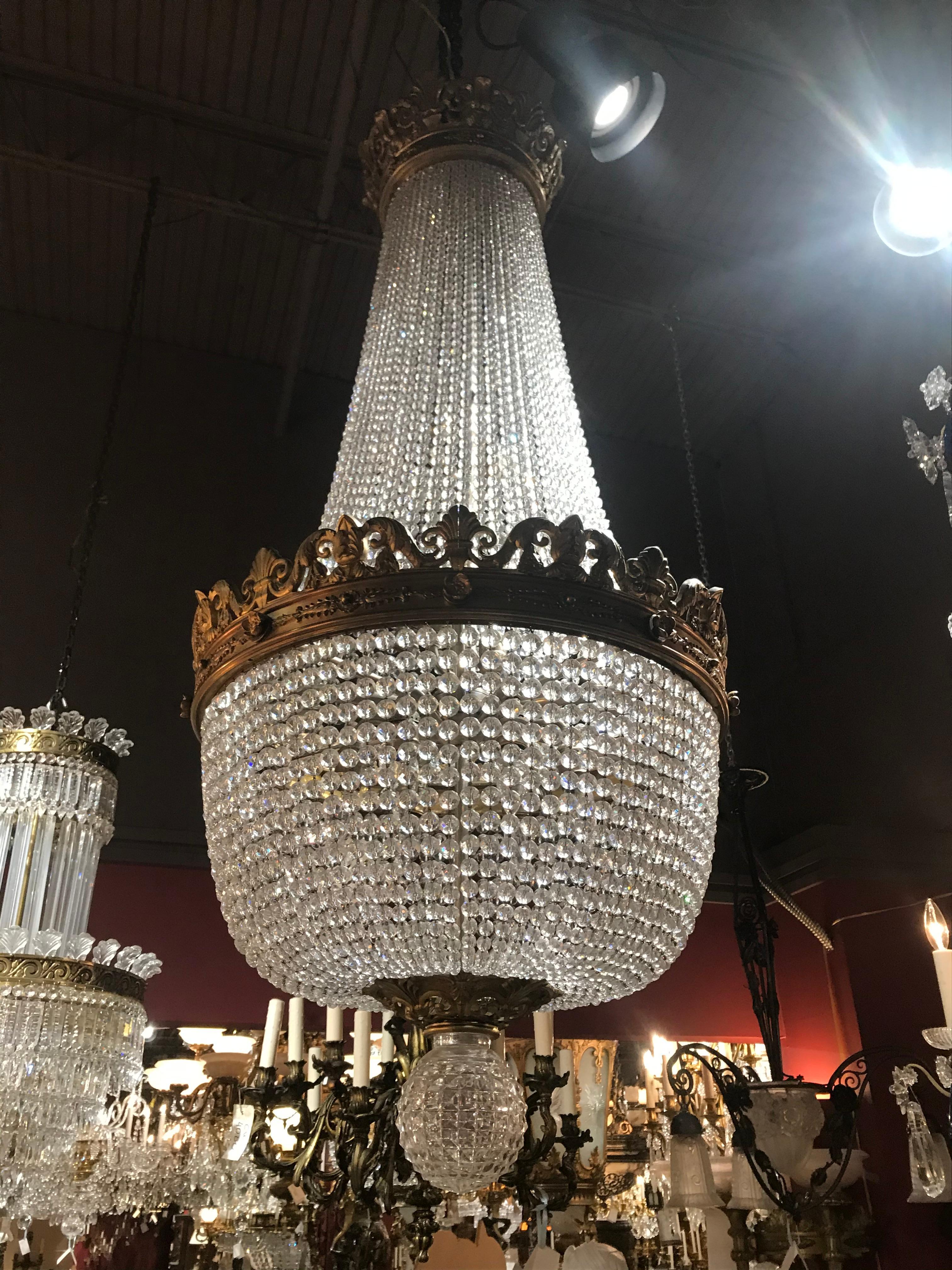 Gilt Bronze and Crystal Basket Chandelier For Sale 11