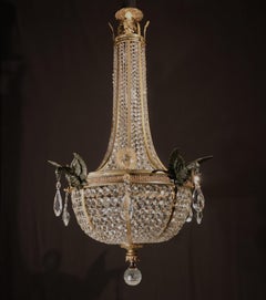 Gilt Bronze & Crystal Basket Chandelier