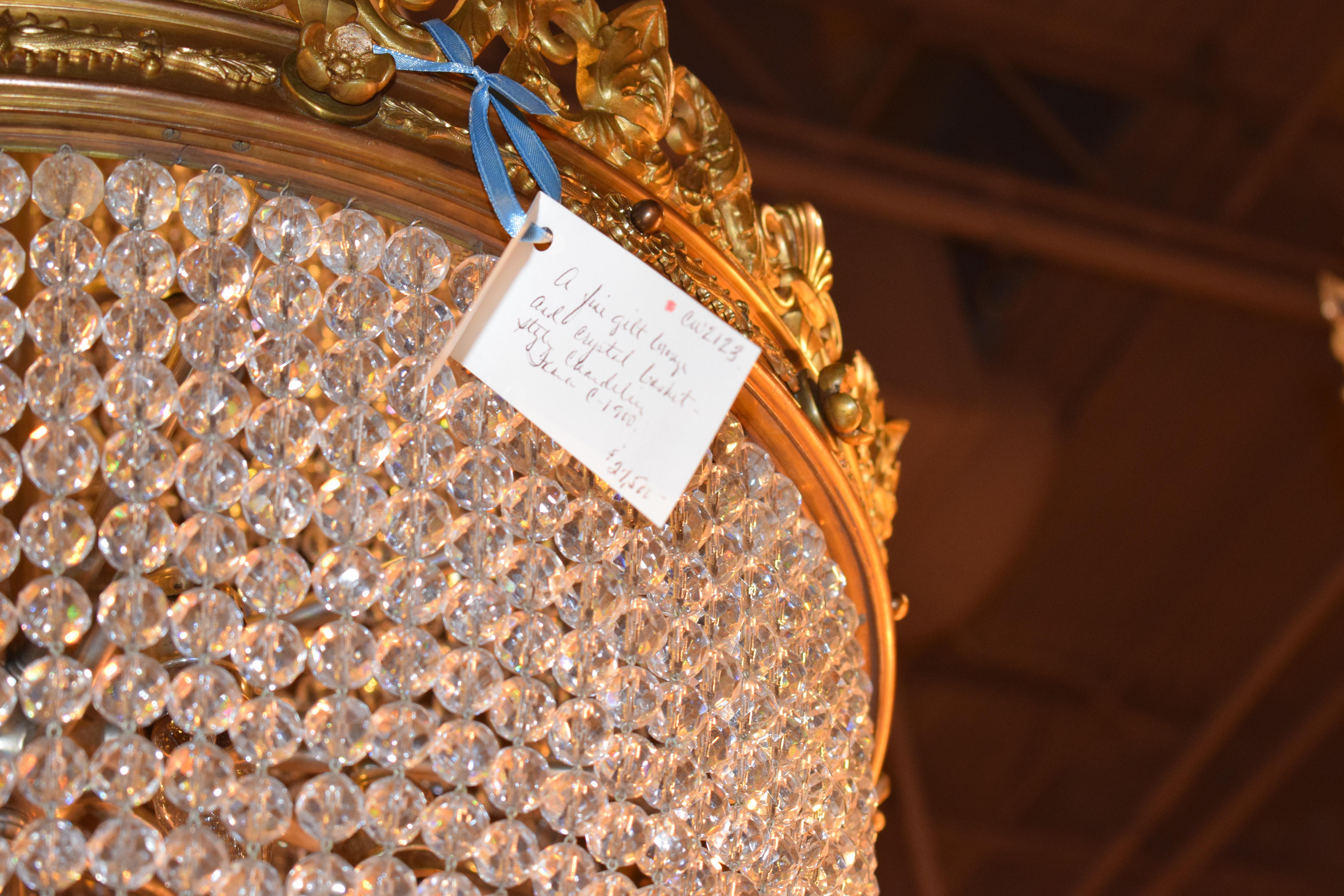 Gilt Bronze and Crystal Basket Chandelier In Good Condition For Sale In Atlanta, GA