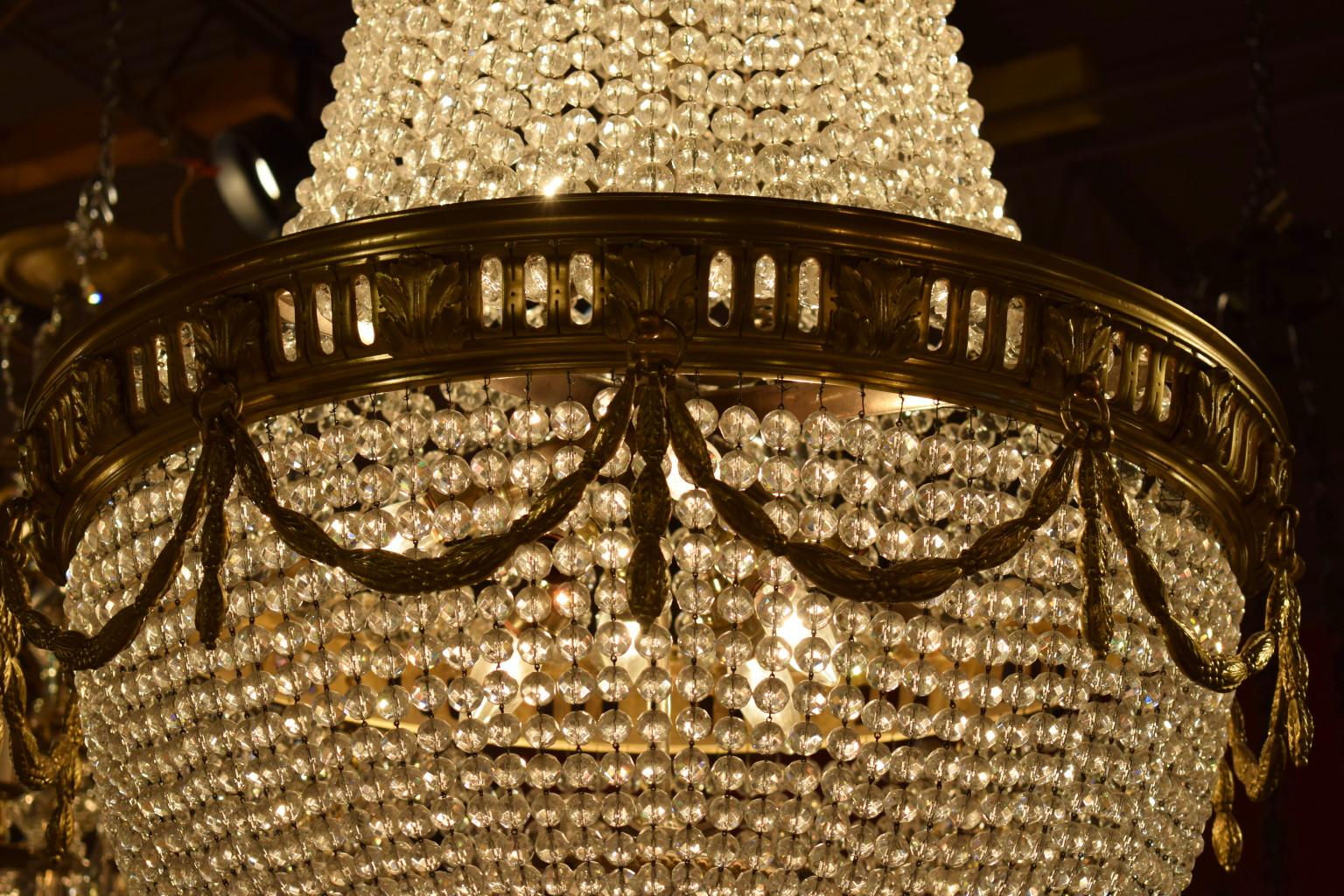 Gilt Bronze and Crystal Basket Chandelier For Sale 2