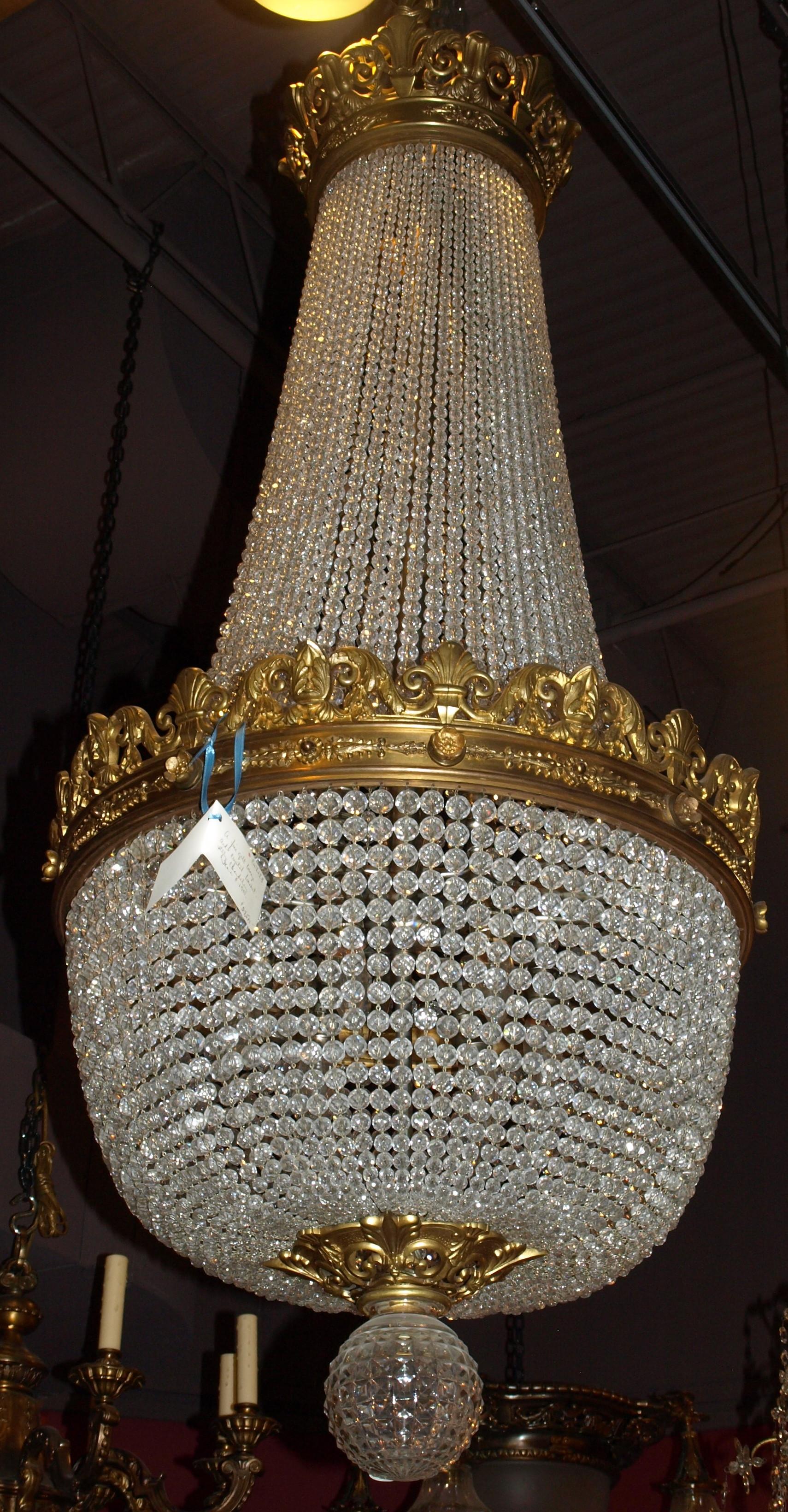 Gilt Bronze and Crystal Basket Chandelier For Sale 3