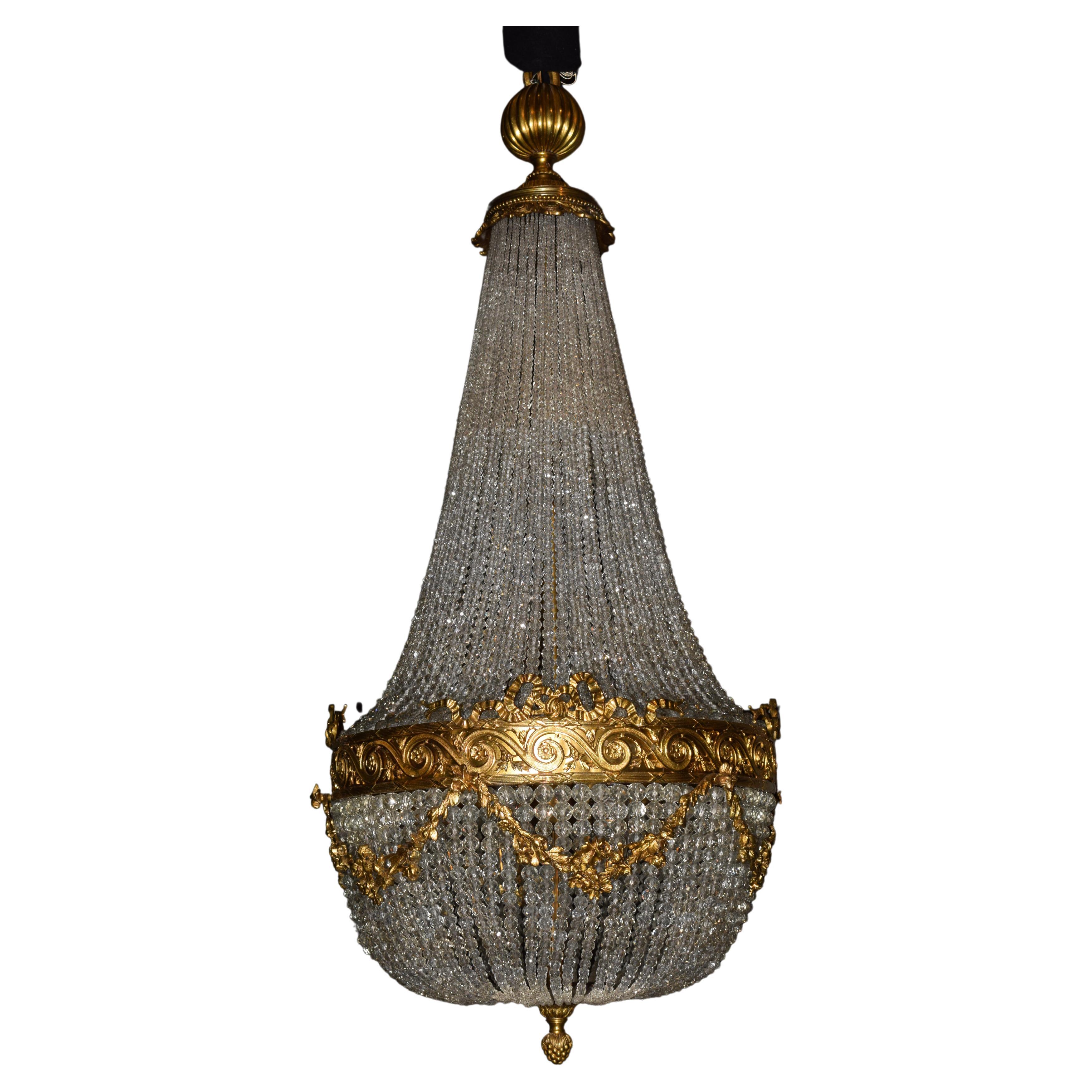 Gilt Bronze and Crystal "Basket" Chandelier For Sale at 1stDibs