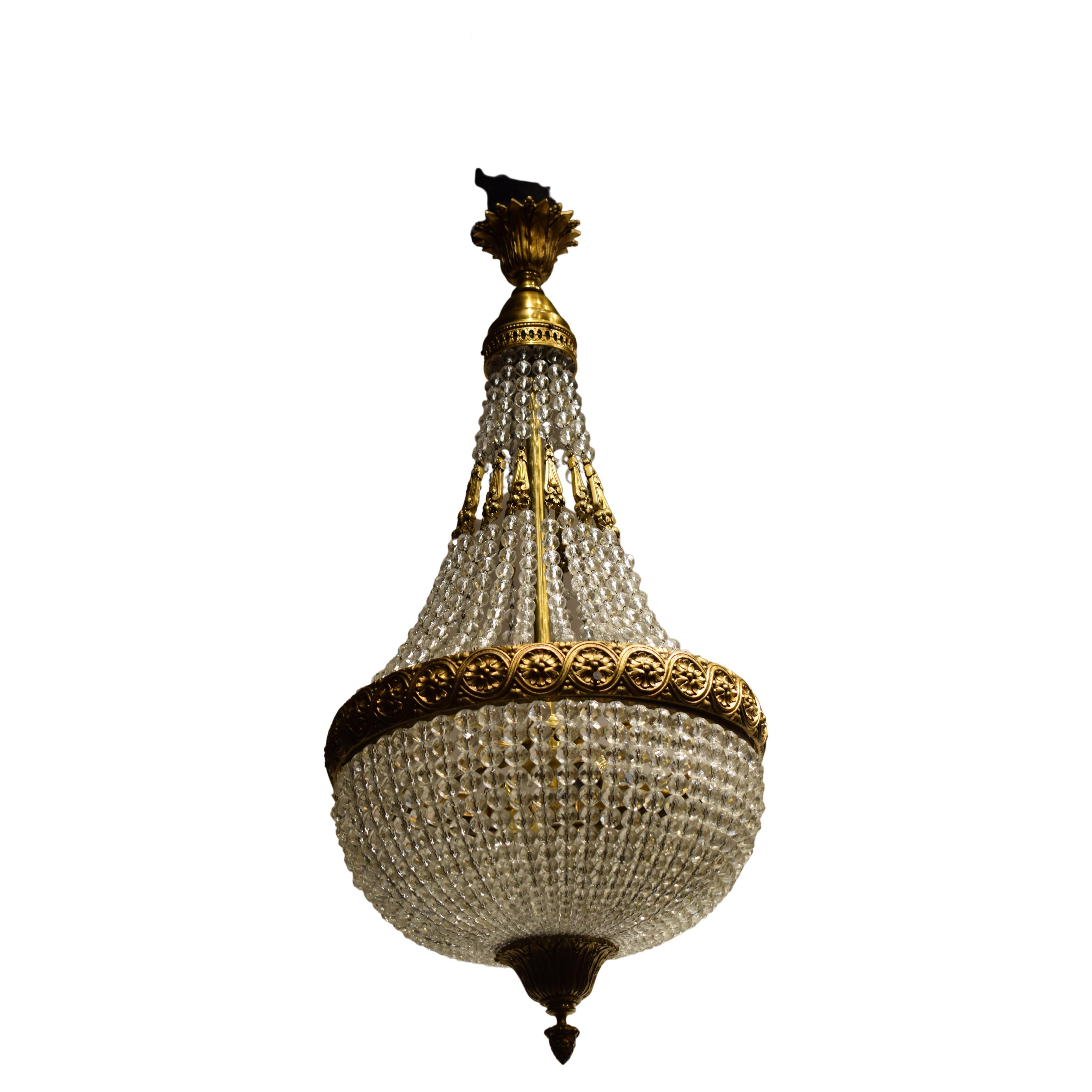An Exceptional Italian Silver Gilt Bronze and Beaded Crystal Basket