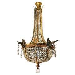 Gilt Bronze & Crystal Basket Chandelier