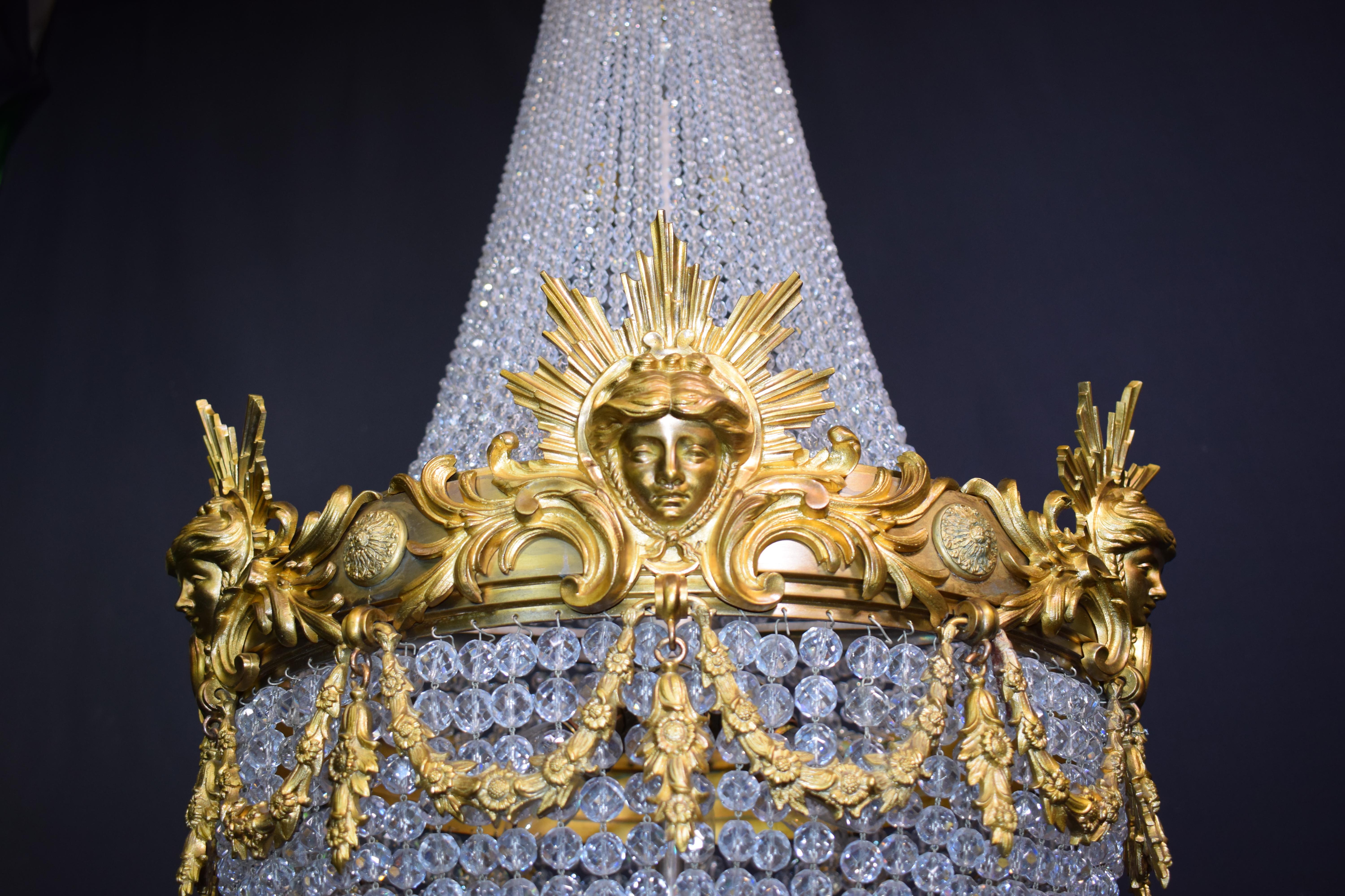 Louis XVI Gilt Bronze and Crystal Basket Style Chandelier by Baccarat