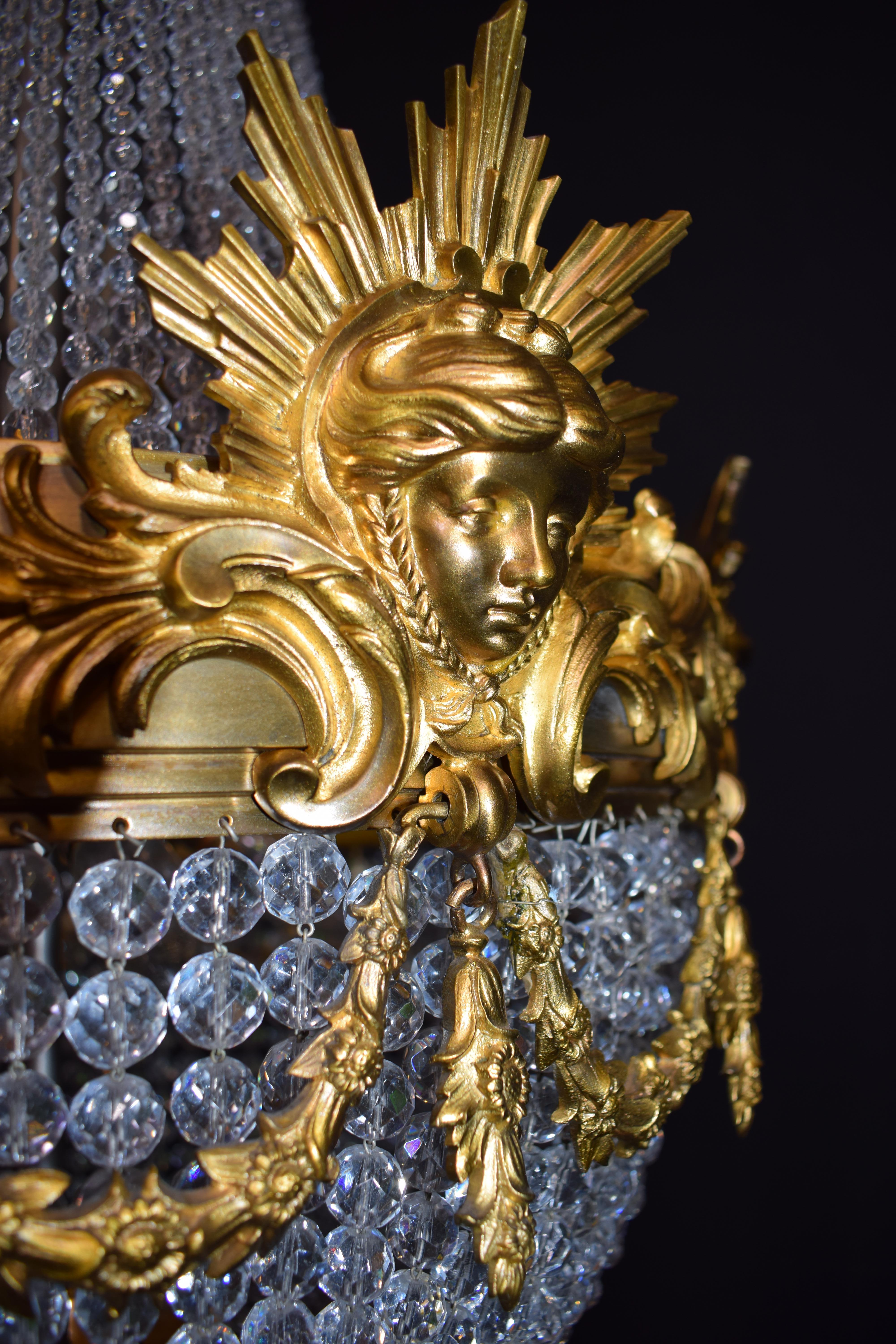 French Gilt Bronze and Crystal Basket Style Chandelier by Baccarat