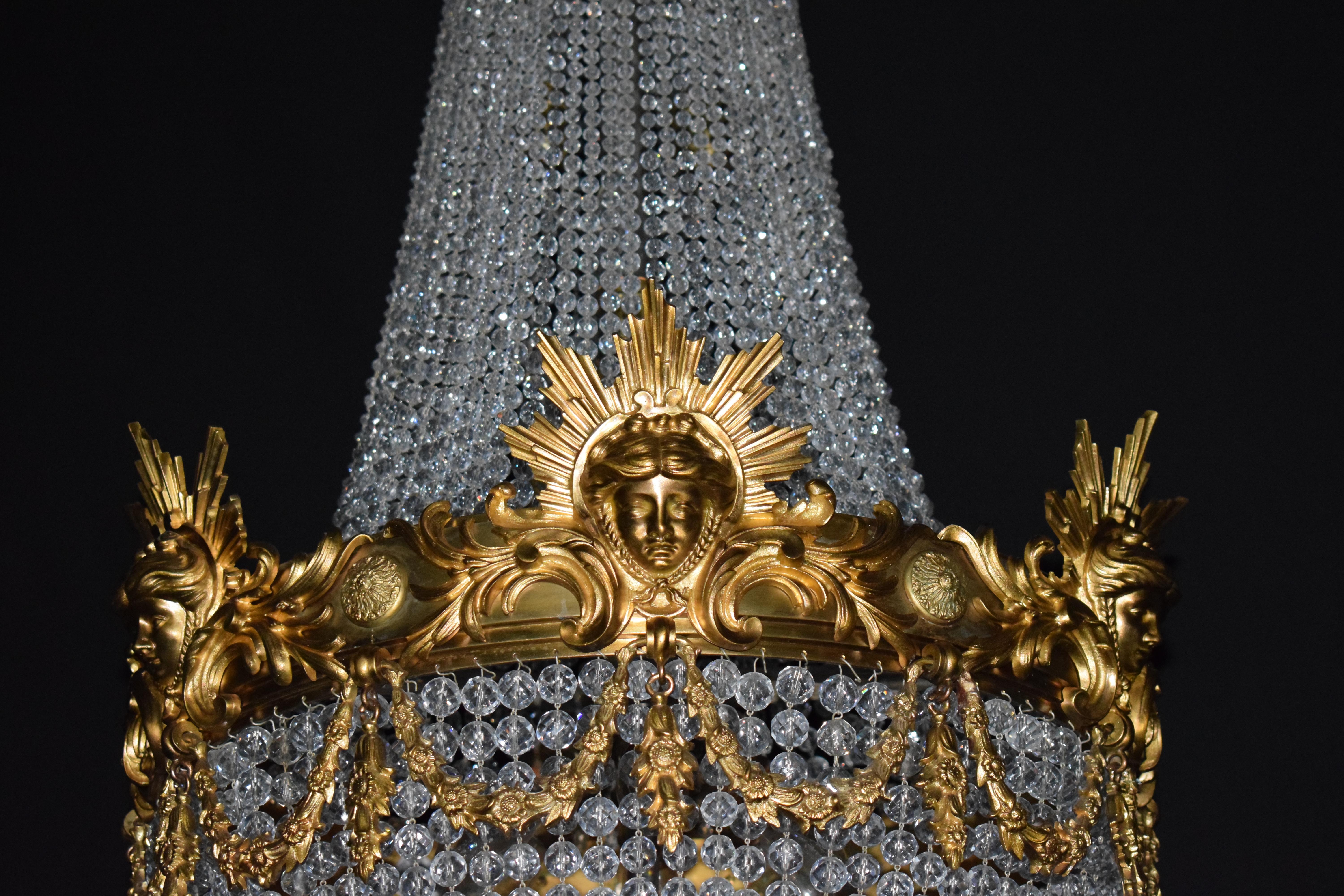 Gilt Bronze and Crystal Basket Style Chandelier by Baccarat In Good Condition In Atlanta, GA