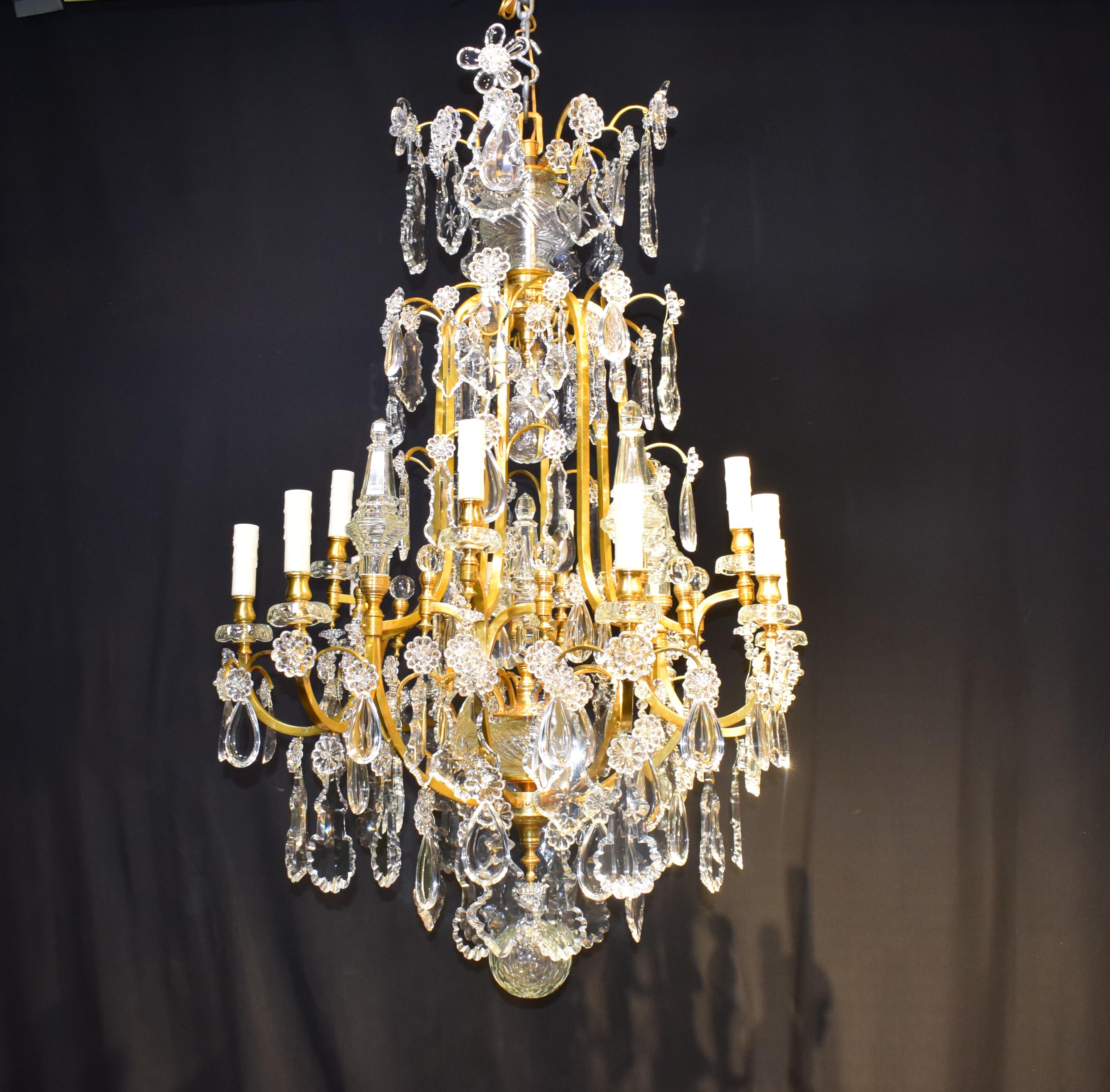 French Gilt Bronze & Crystal Chandelier by Baccarat For Sale