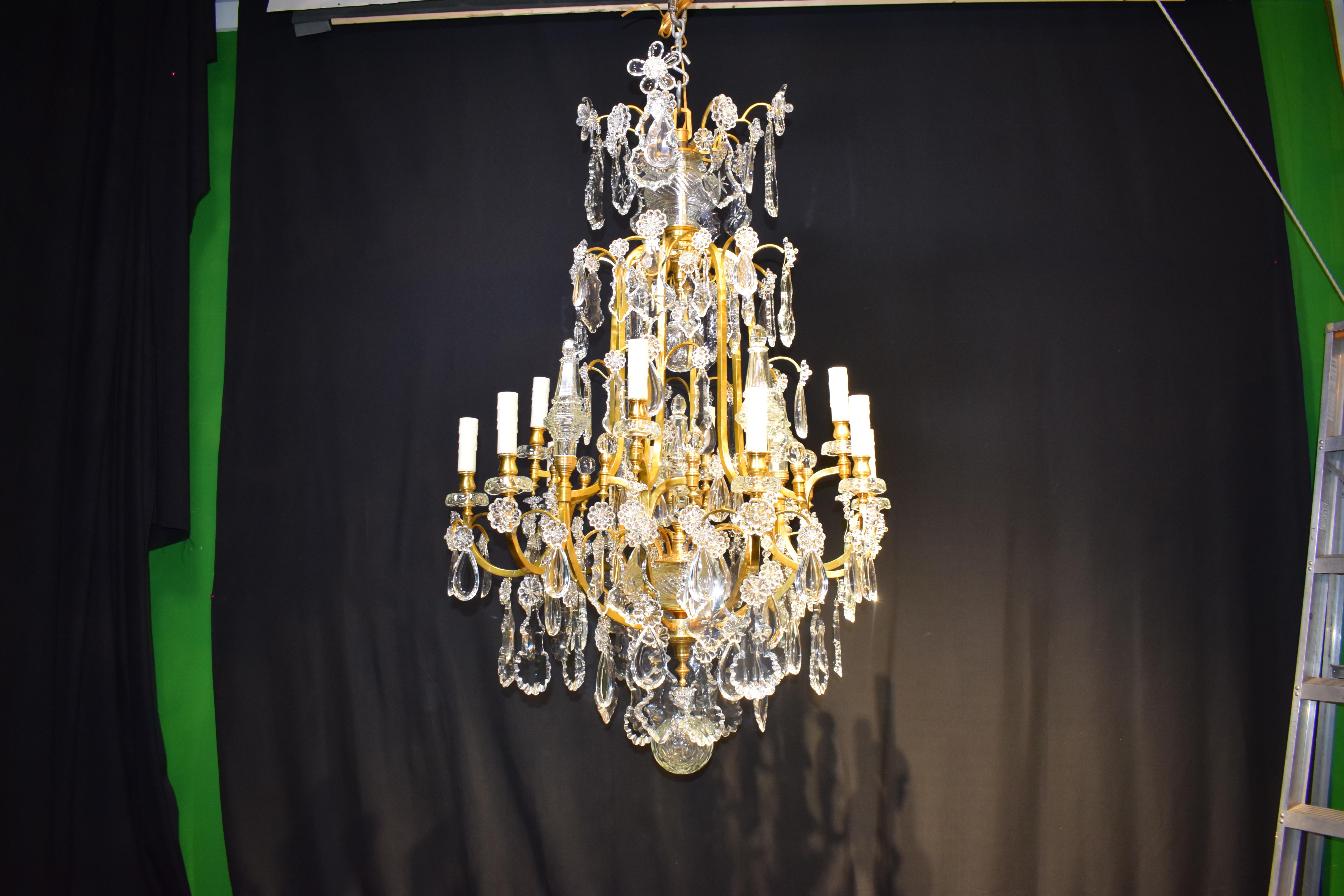 Gilt Bronze & Crystal Chandelier by Baccarat In Good Condition For Sale In Atlanta, GA
