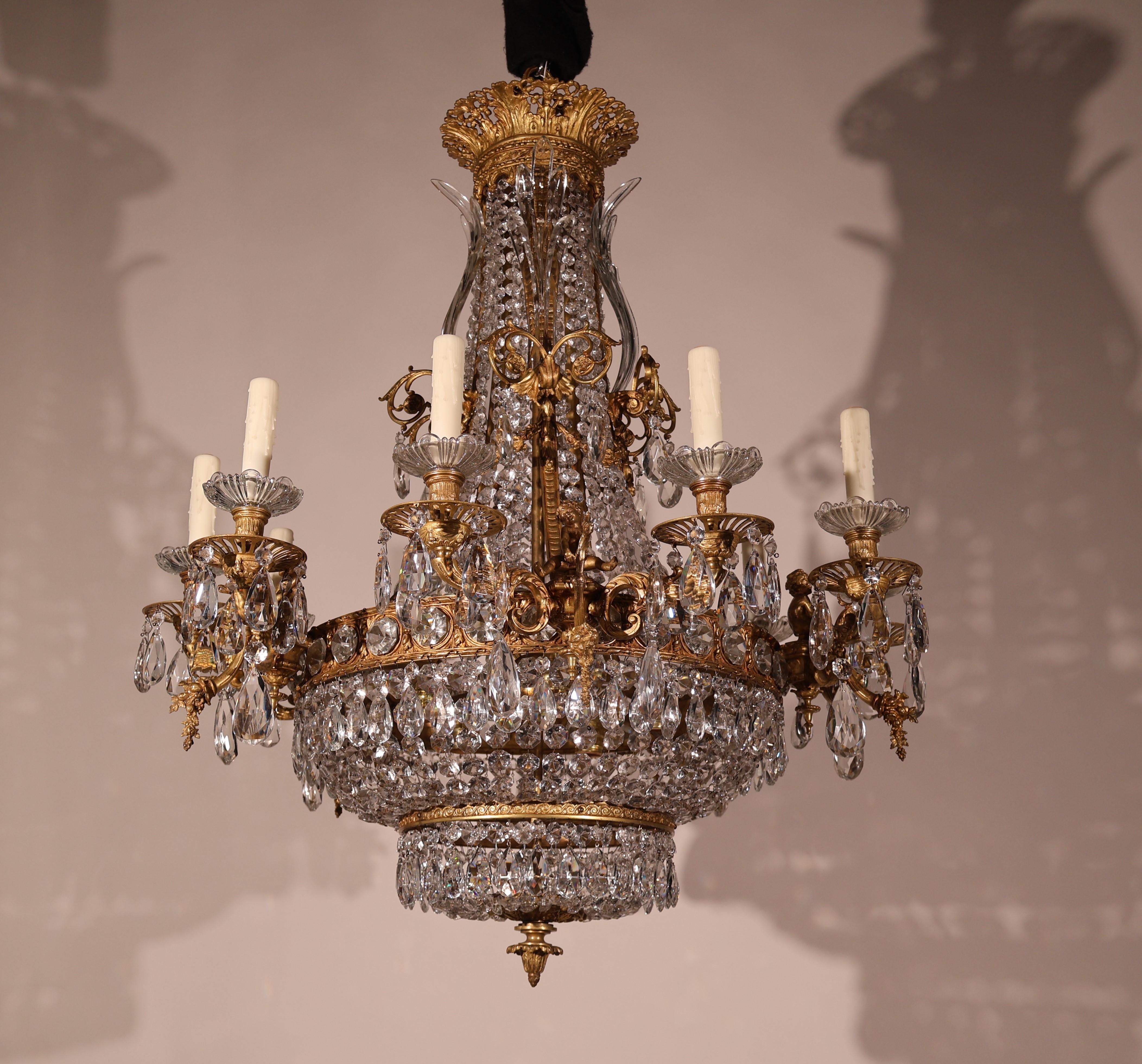 Gilt Bronze & Crystal Chandelier For Sale 4