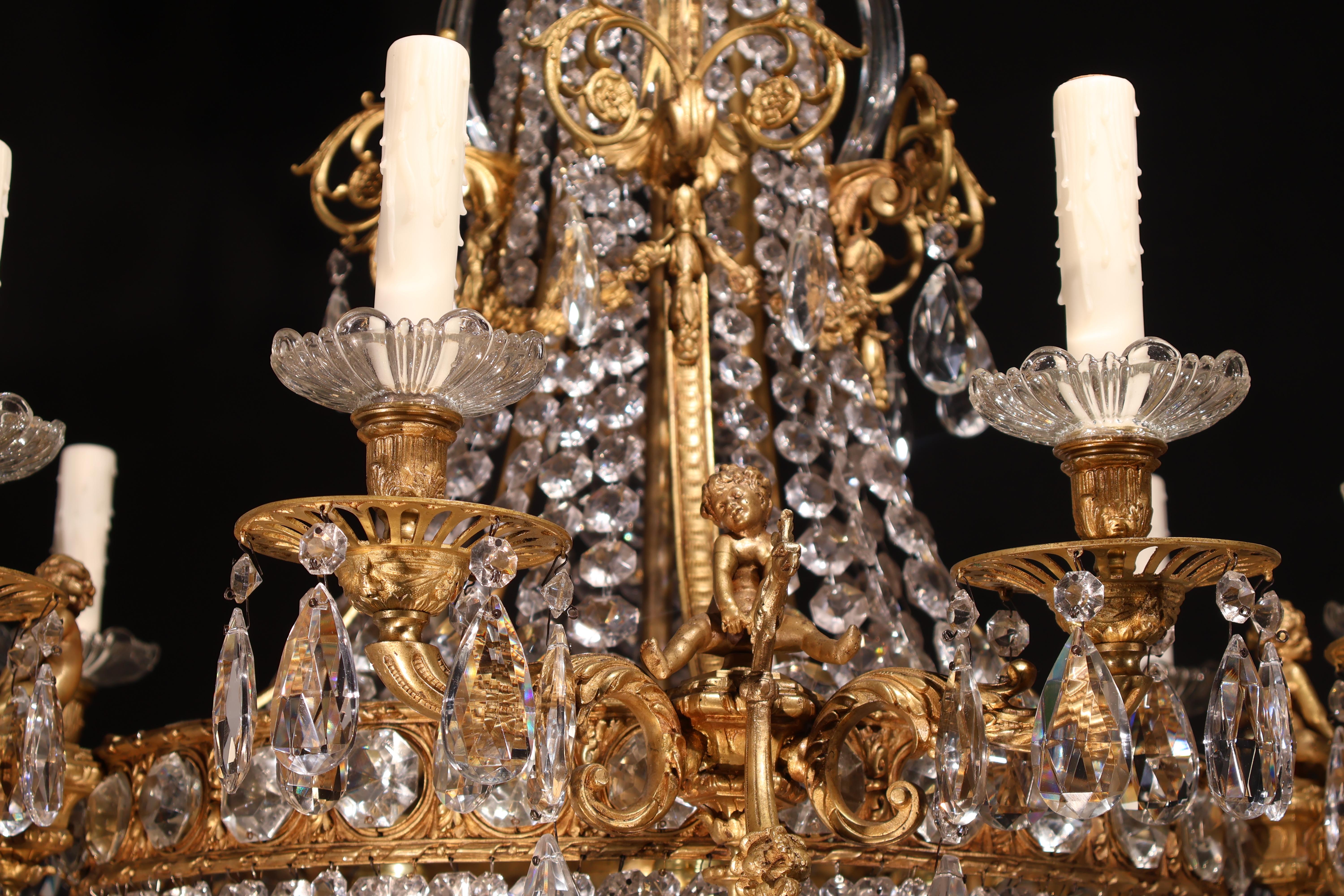 Gilt Bronze & Crystal Chandelier For Sale 5