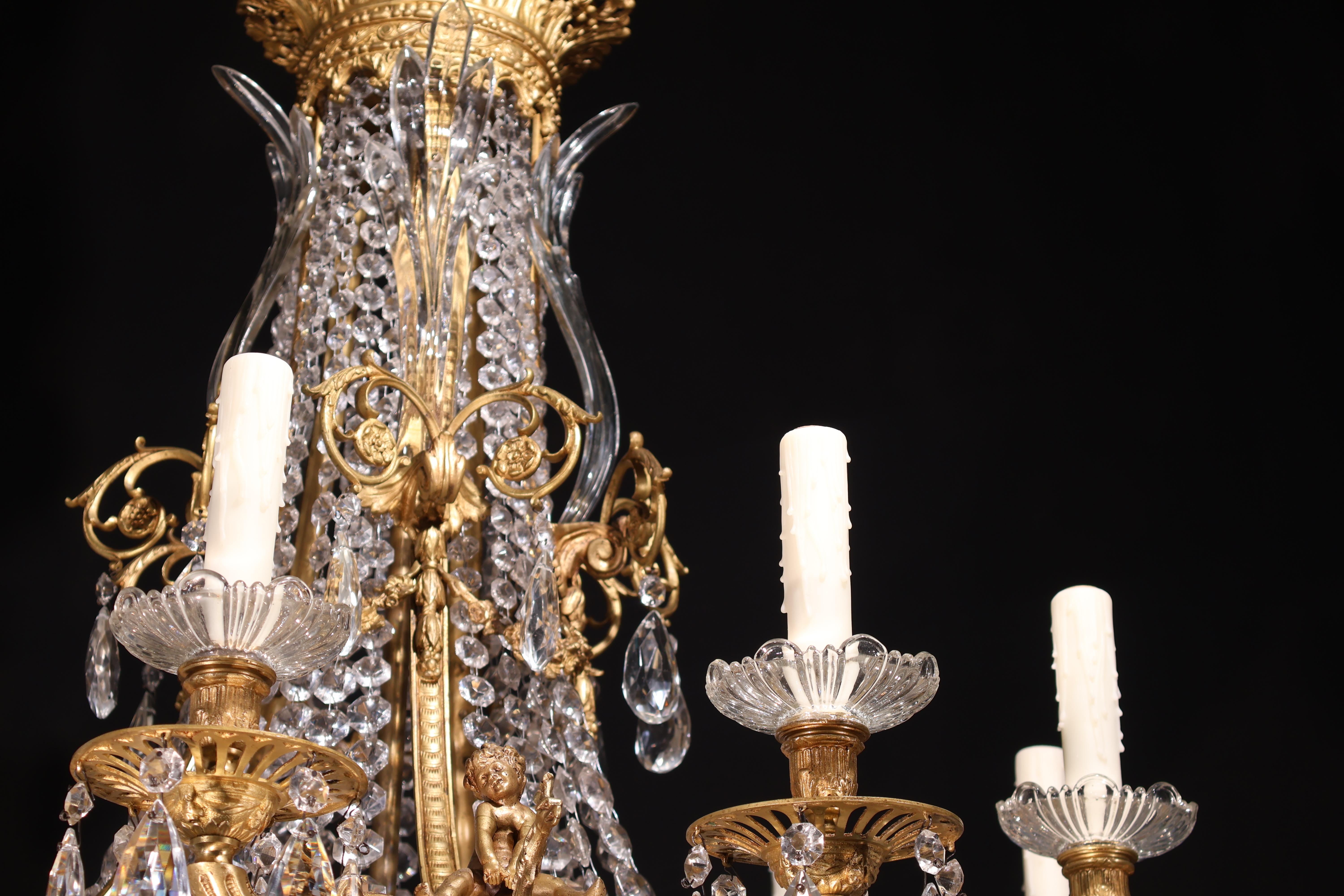 Gilt Bronze & Crystal Chandelier For Sale 7
