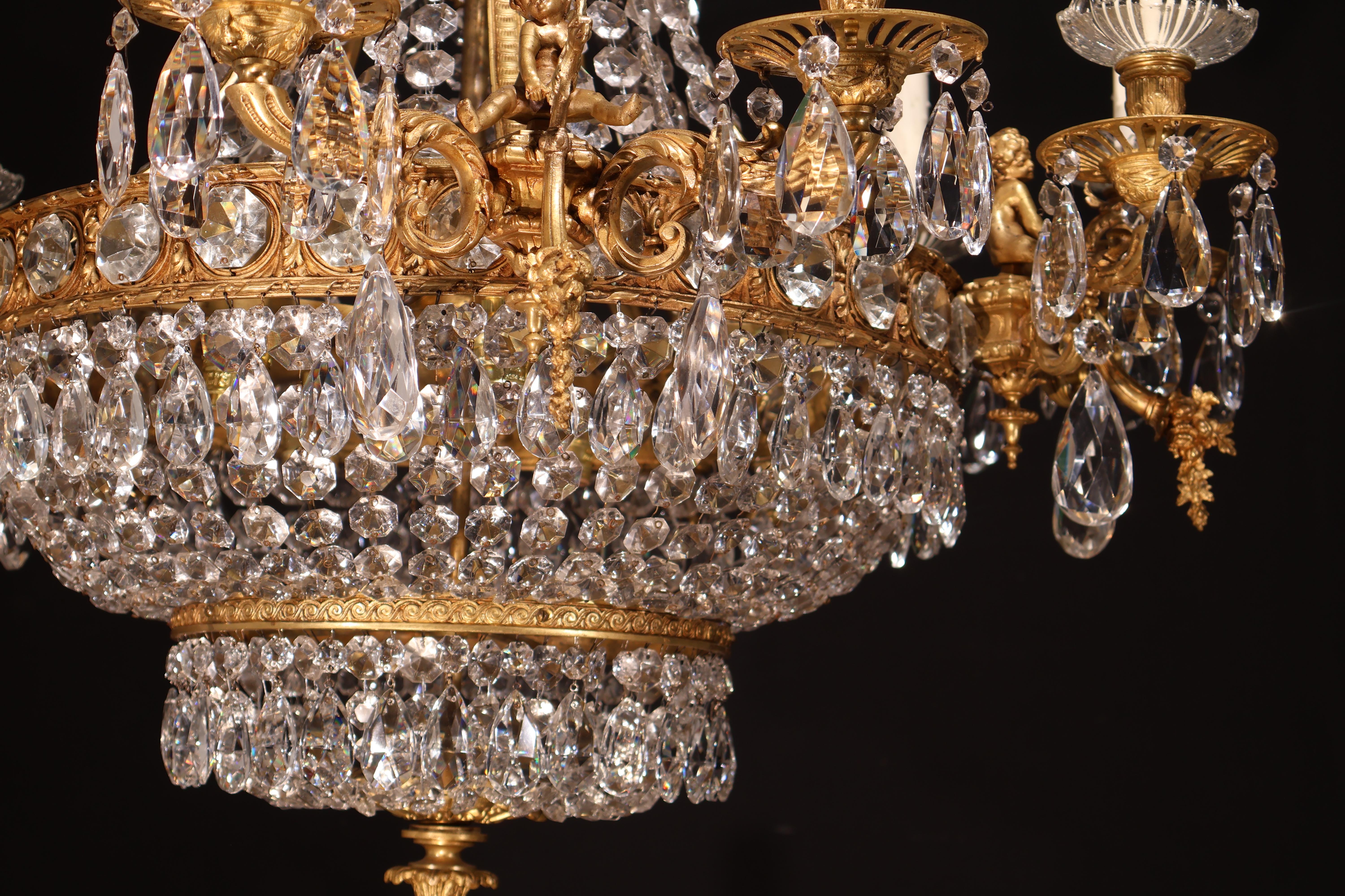 Gilt Bronze & Crystal Chandelier For Sale 8